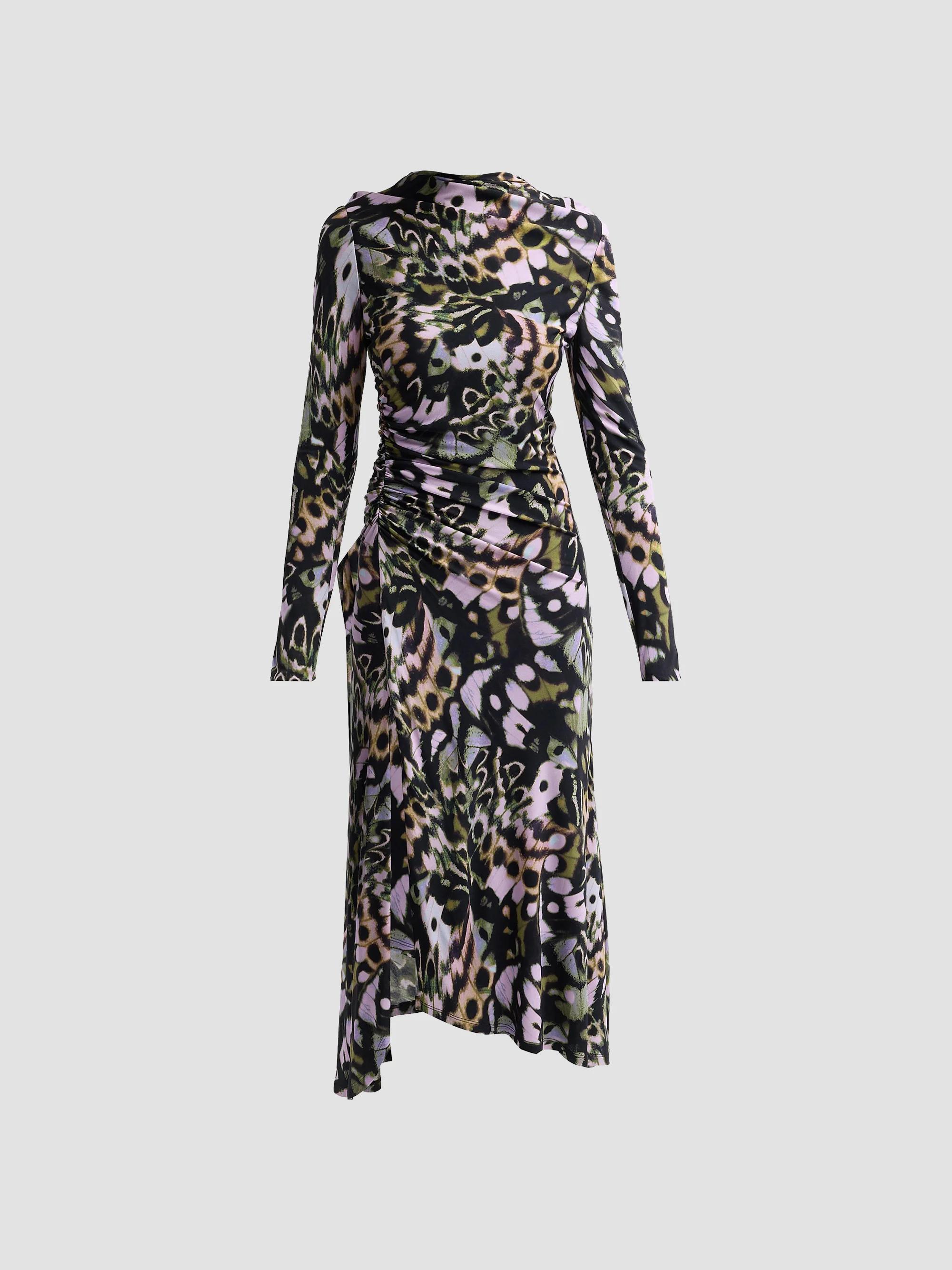 amur floral asymmetrical midi dress Milani Ruched Midi-Dress Size:6/12 Side slit long evening gown Designer Organza Off-shoulder A-line