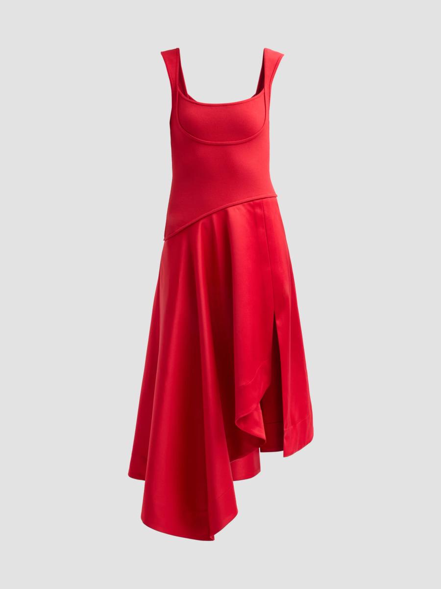 Amur Women's Scarlet Asymmetric Midi Dress In Ruby Rose