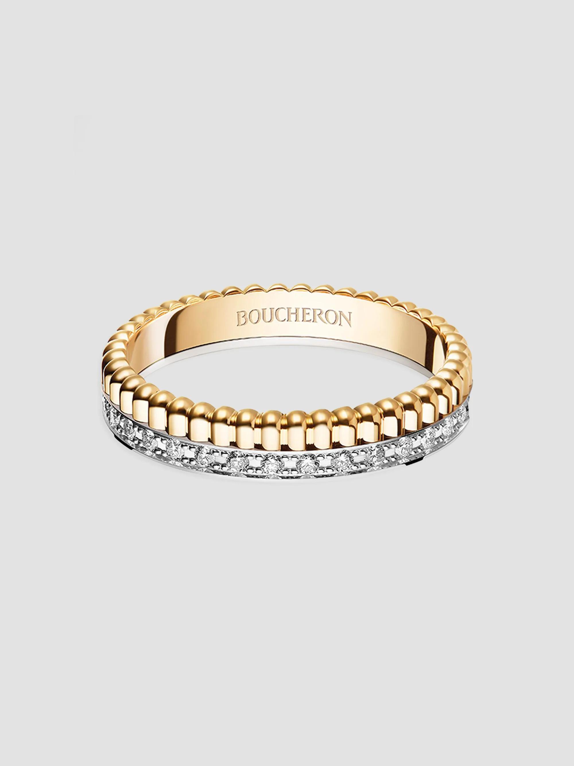 Boucheron Women's Quatre Radiant Edition 18K Two-Tone Gold & 0.24 TCW Diamond Wedding Band - Yellow - Size 3.75