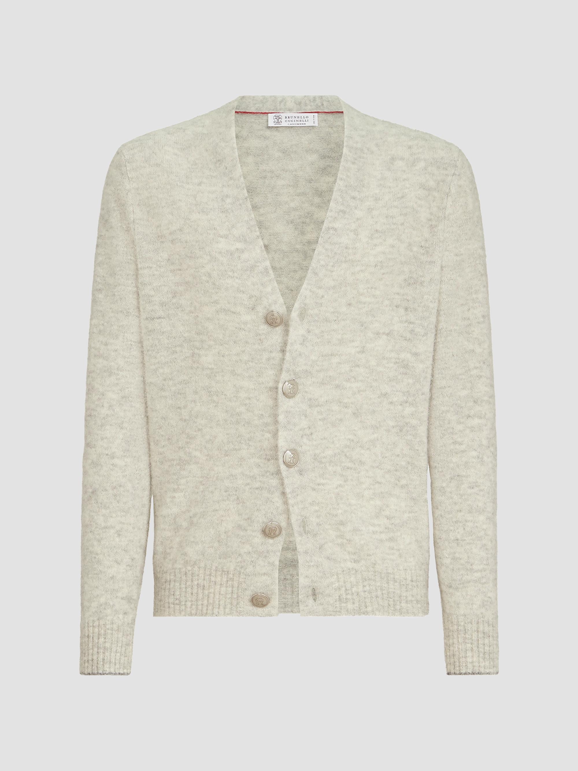 Brunello Cucinelli Men's Alpaca, Cashmere and Wool Cardigan - Off White | Thumbnail 7