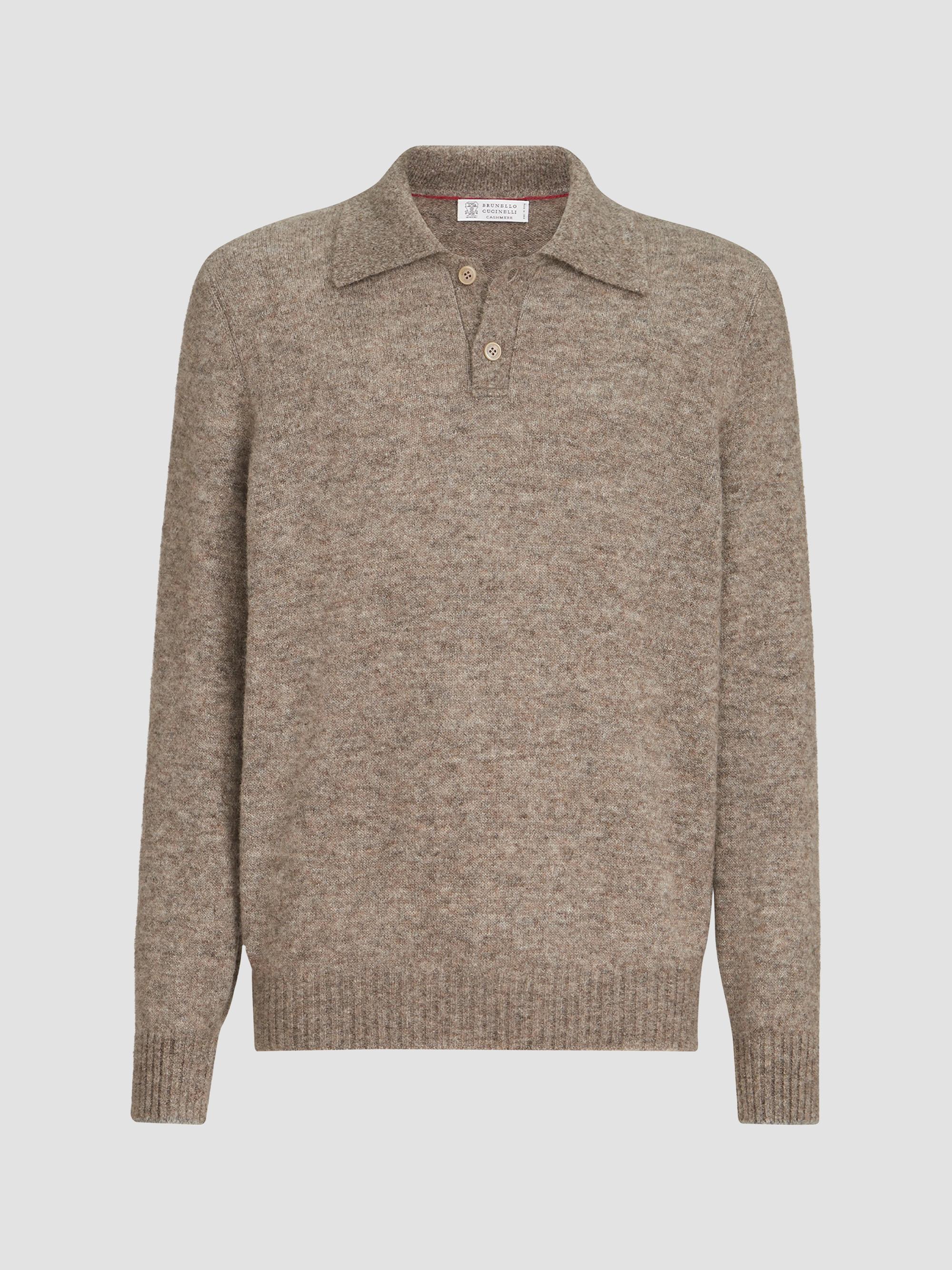 Brunello Cucinelli Men's Alpaca, Cashmere and Wool Knit Polo Shirt - Medium Grey