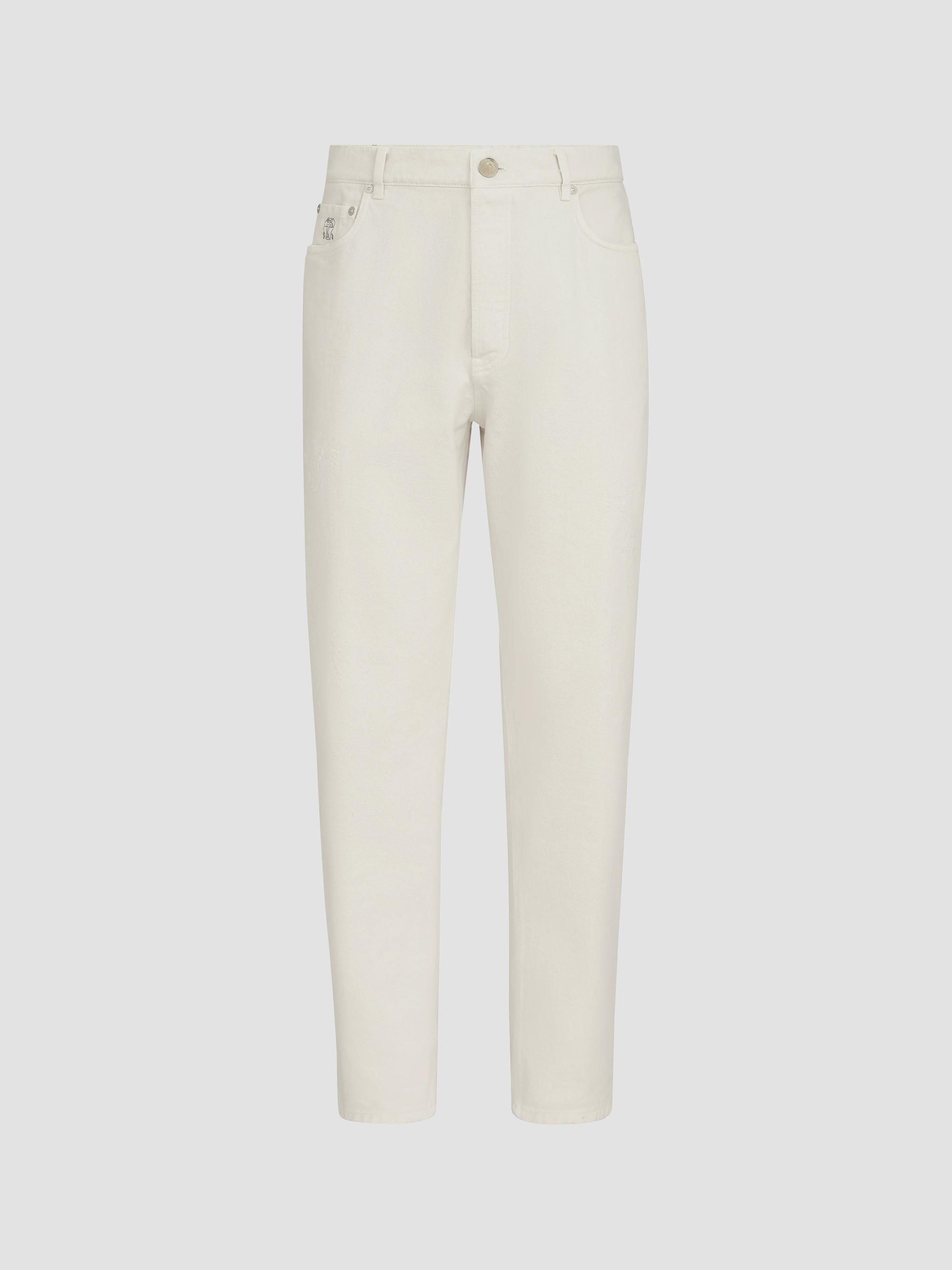 Brunello Cucinelli Men's Garment-Dyed Denim Iconic Fit Five-Pocket Jeans - White | Thumbnail 7