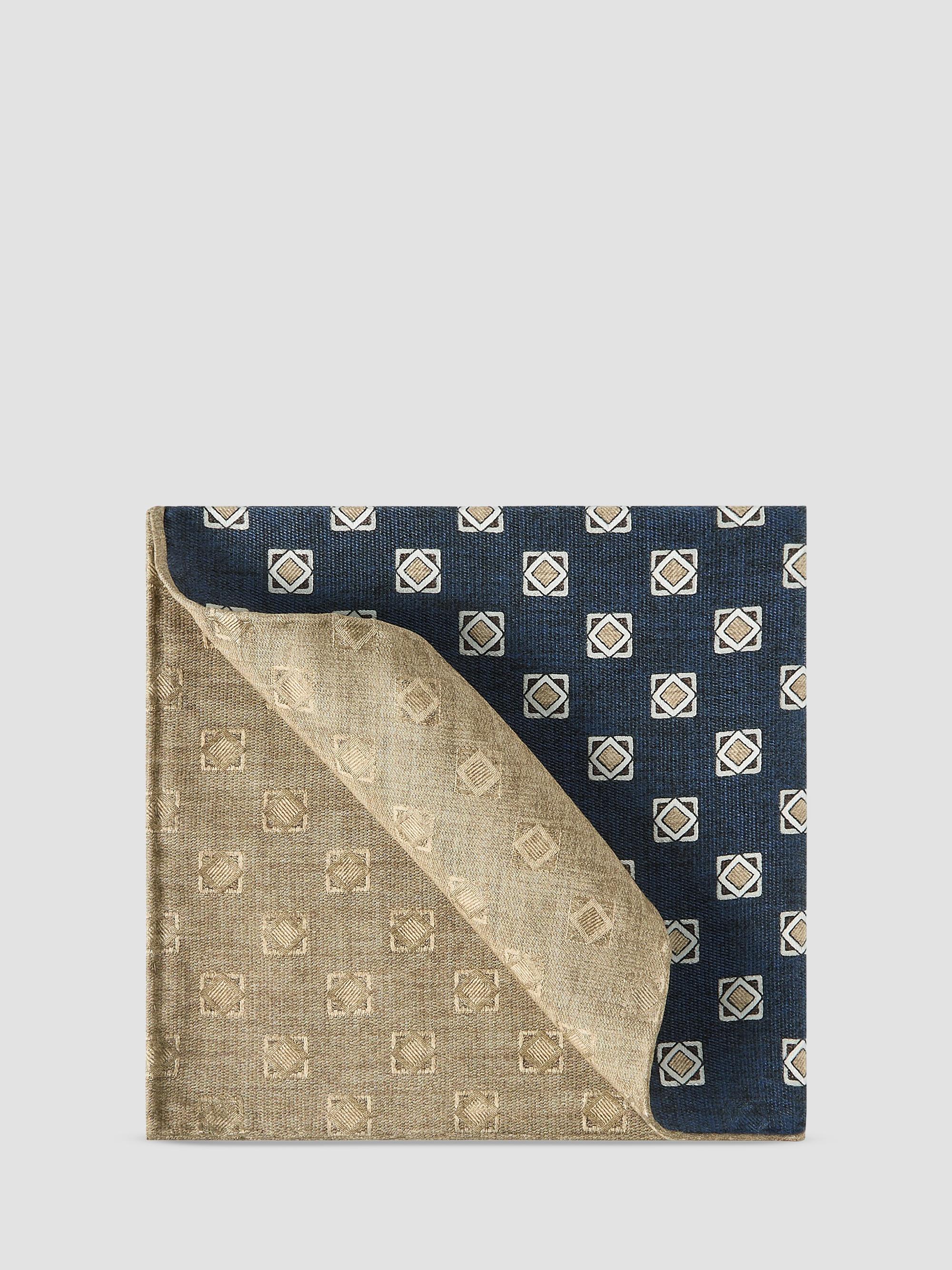 Brunello Cucinelli Men's Silk Geometric Pattern Pocket Square - Navy Blue | Thumbnail 4