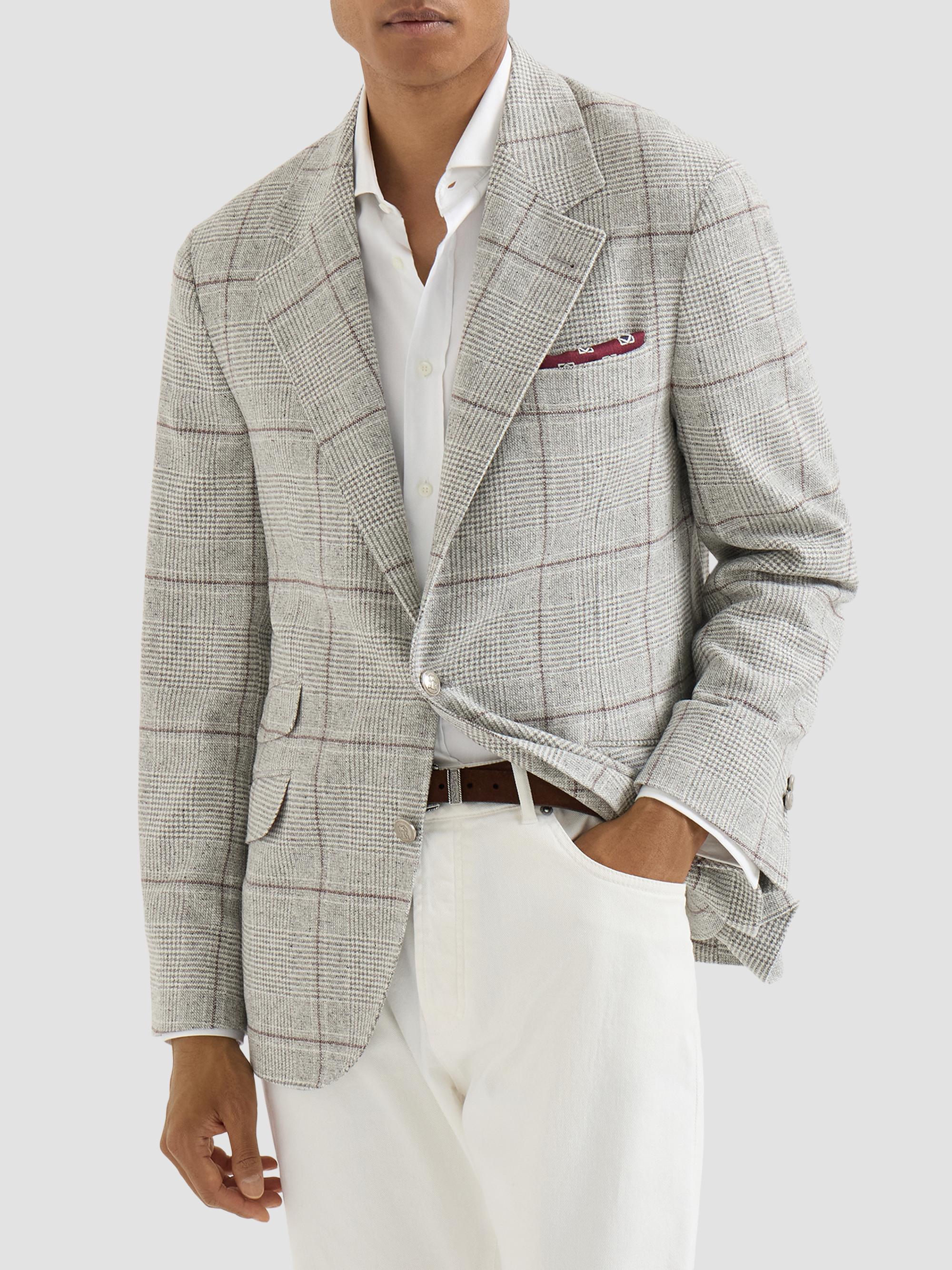 Brunello Cucinelli Men's Prince of Wales Flannel Deconstructed Cavallo Blazer - Grey | Thumbnail 7
