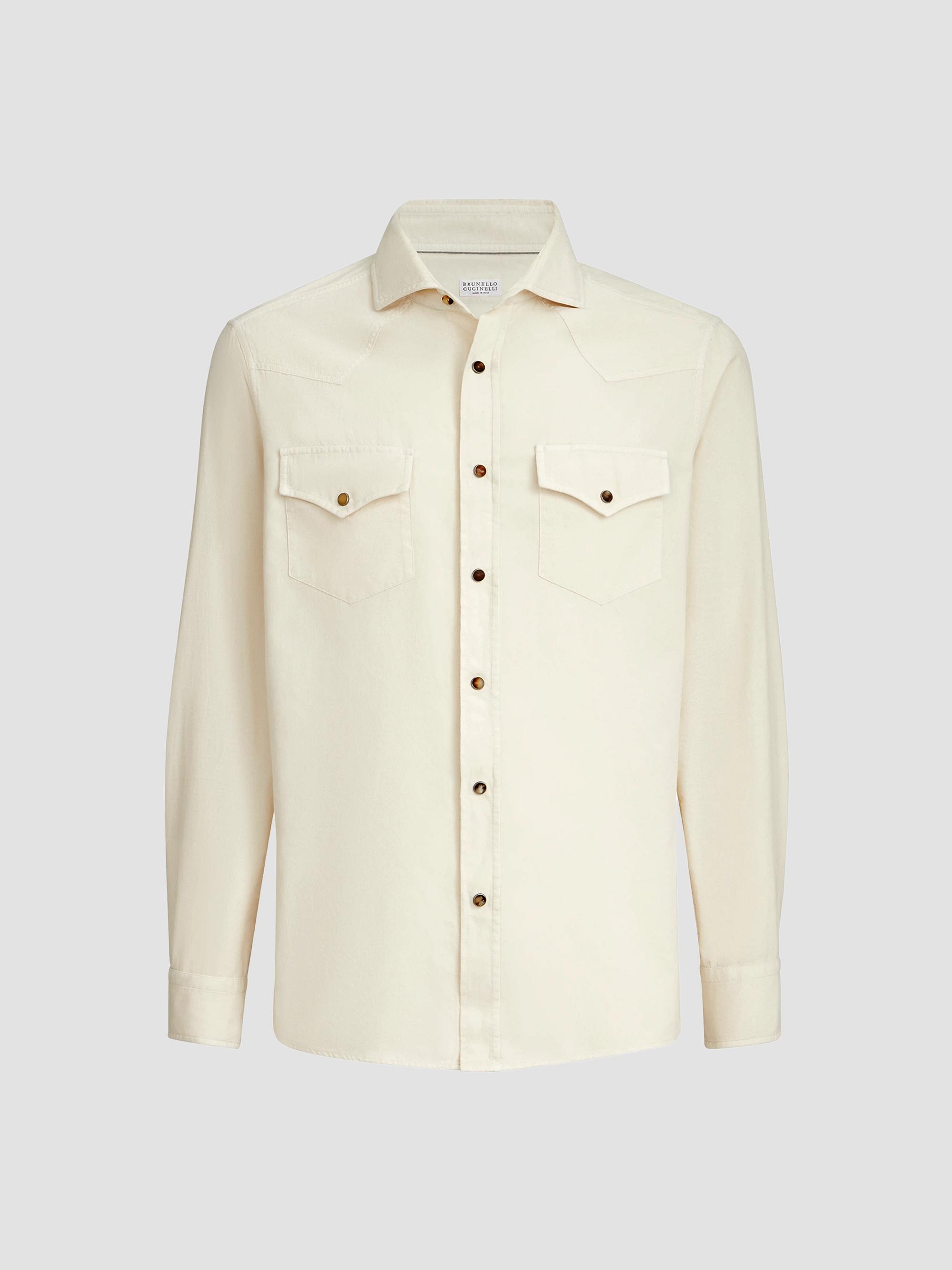 Brunello Cucinelli Men's Garment Dyed Easy Fit Western Shirt - Panama