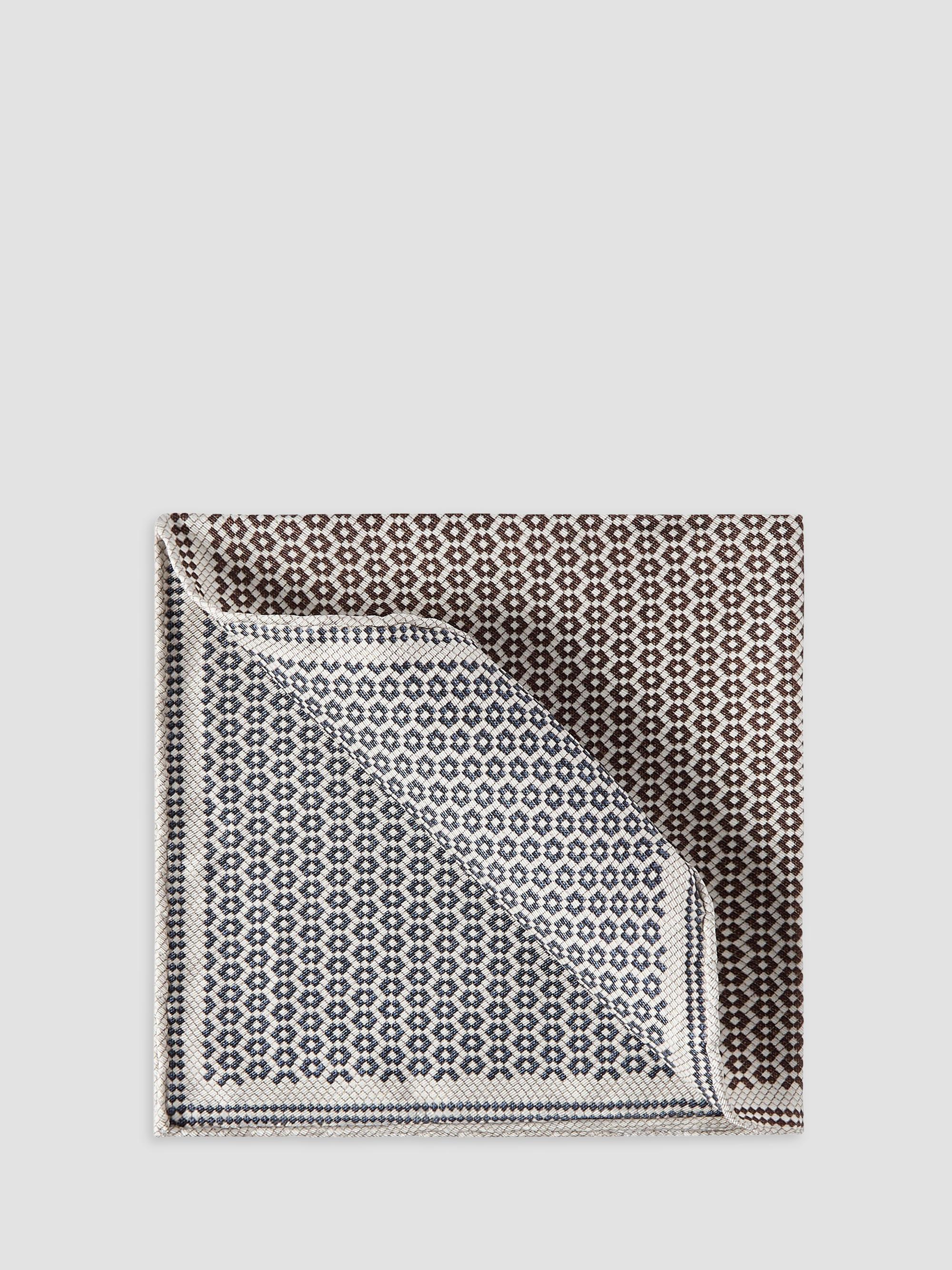 Brunello Cucinelli Men's Silk Geometric Pattern Pocket Square - Brown | Thumbnail 4