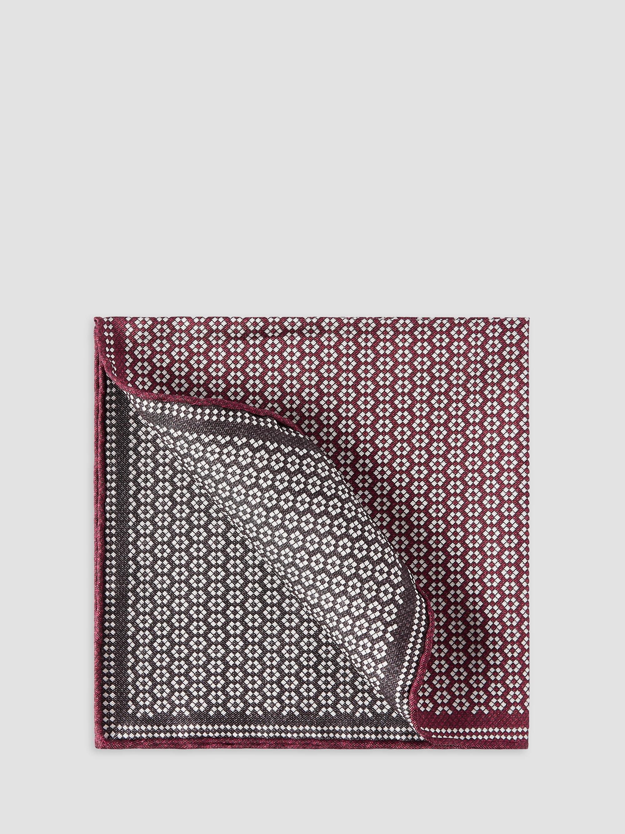 Brunello Cucinelli Men's Silk Geometric Pattern Pocket Square - Burgundy | Thumbnail 4