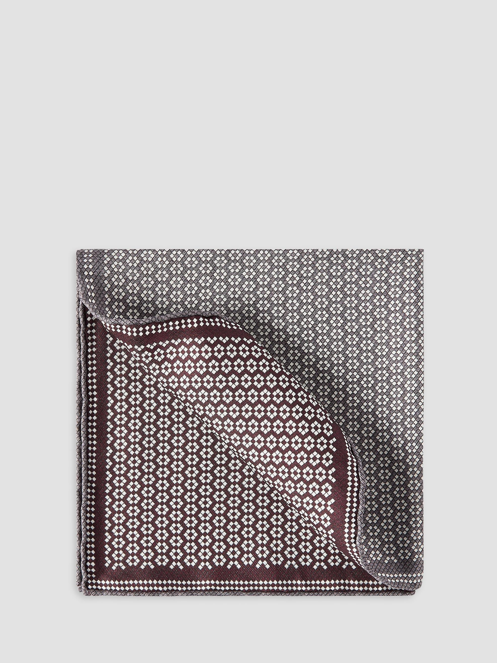 Brunello Cucinelli Men's Silk Geometric Pattern Pocket Square - Grey | Thumbnail 4