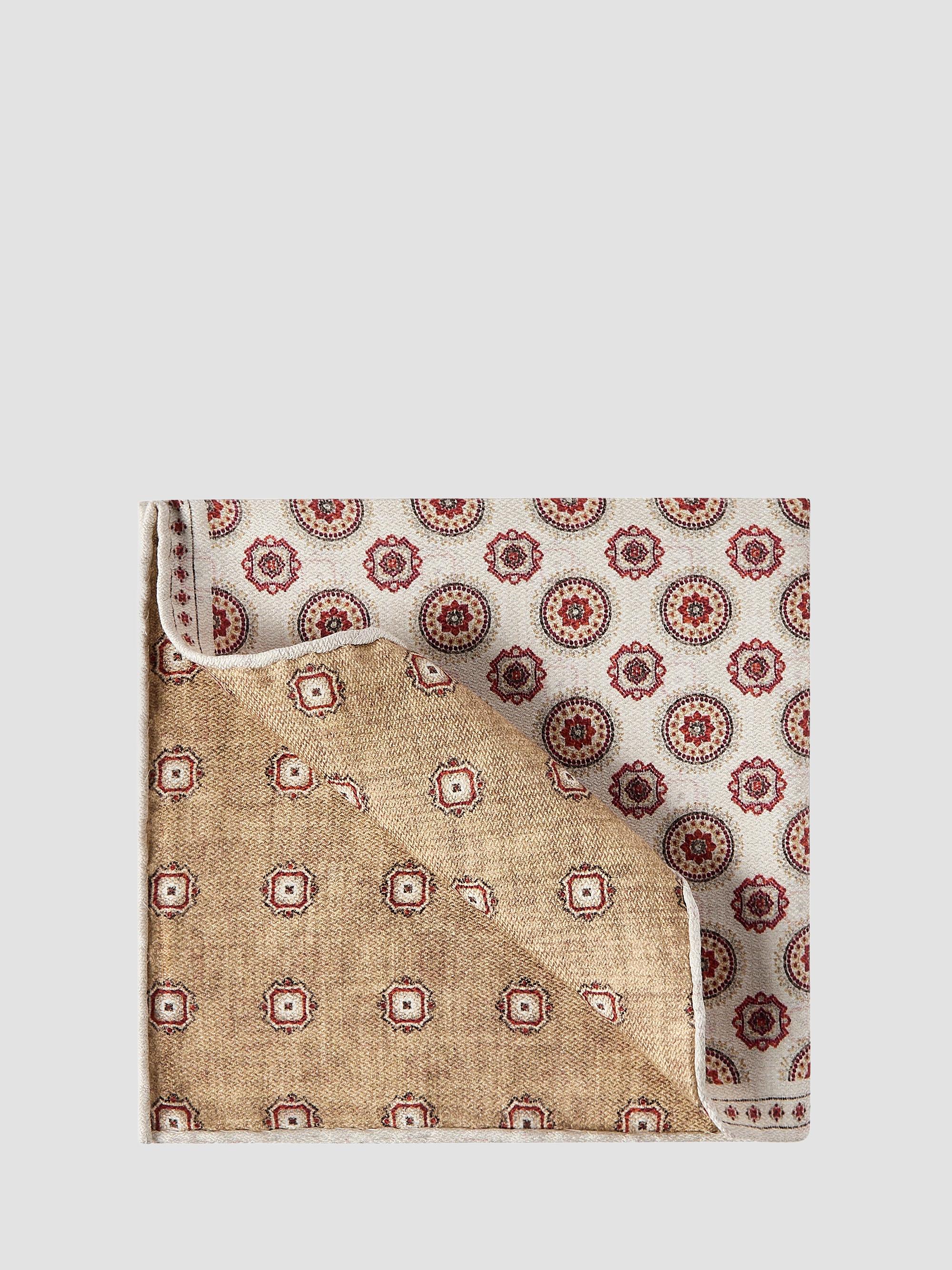 Brunello Cucinelli Men's Silk Pocket Square with Medallion Design - Beige | Thumbnail 4