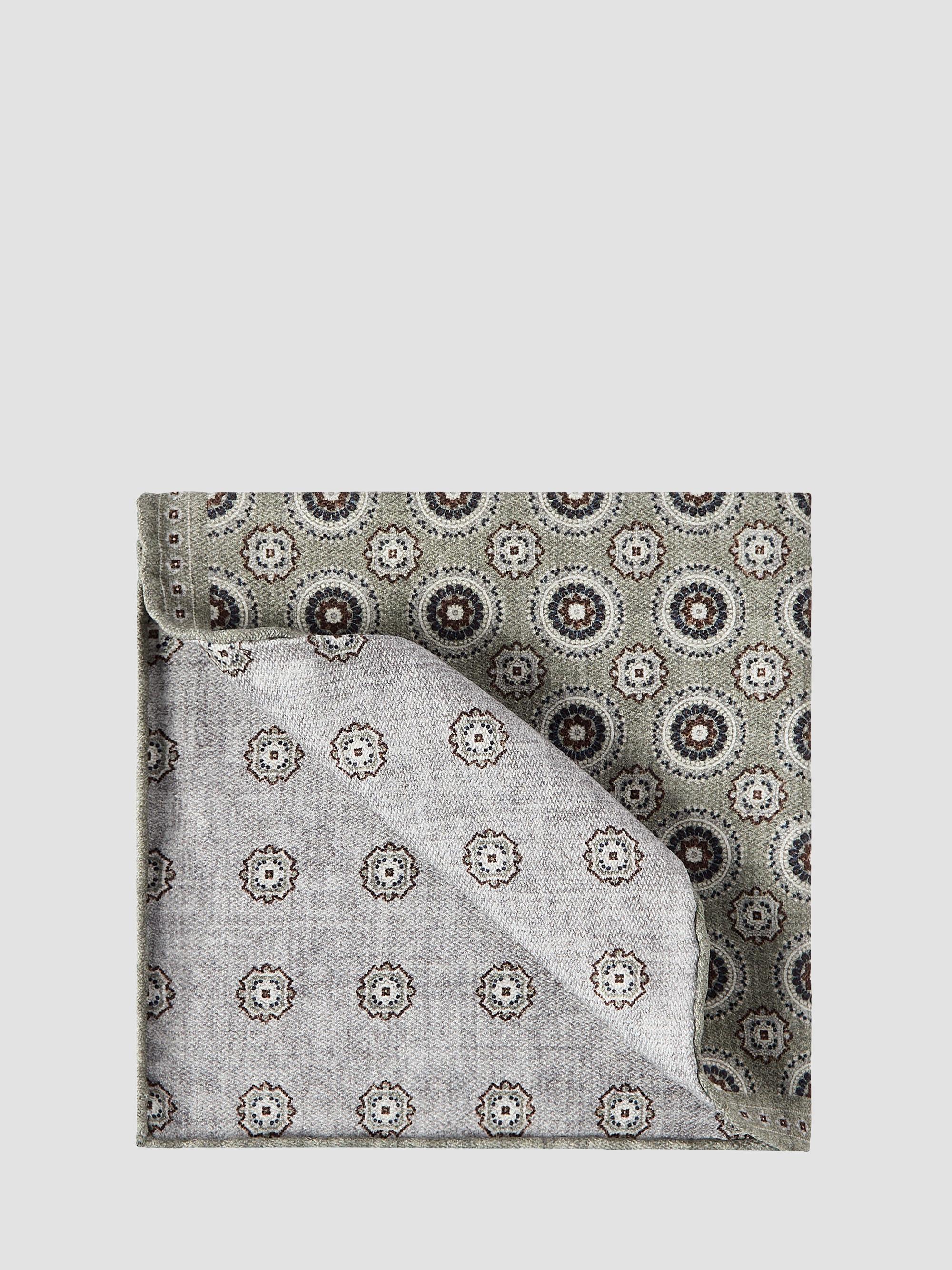 Brunello Cucinelli Men's Silk Pocket Square with Medallion Design - Military | Thumbnail 4