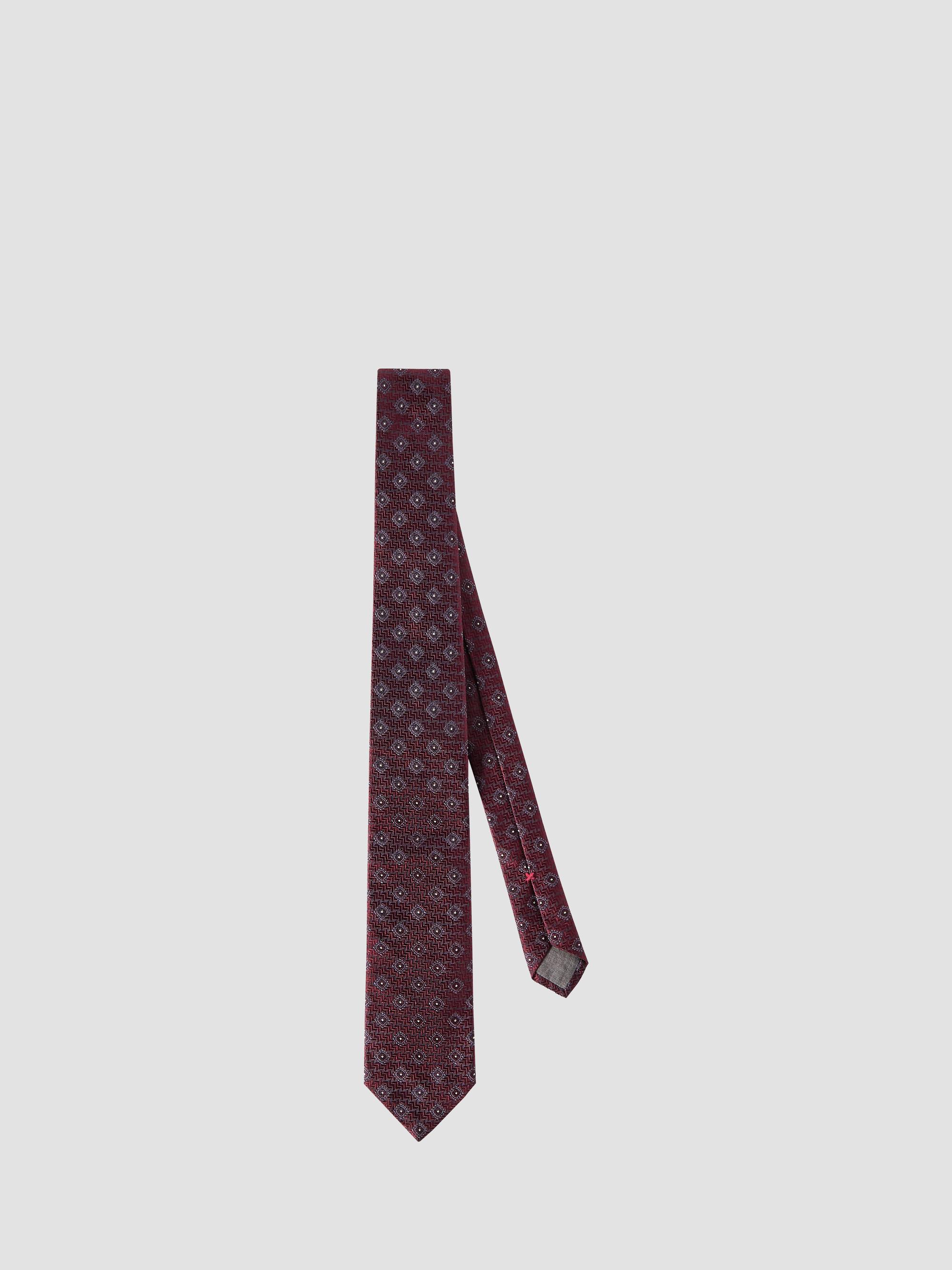 Brunello Cucinelli Men's Silk Tie with Geometric Pattern - Burgundy