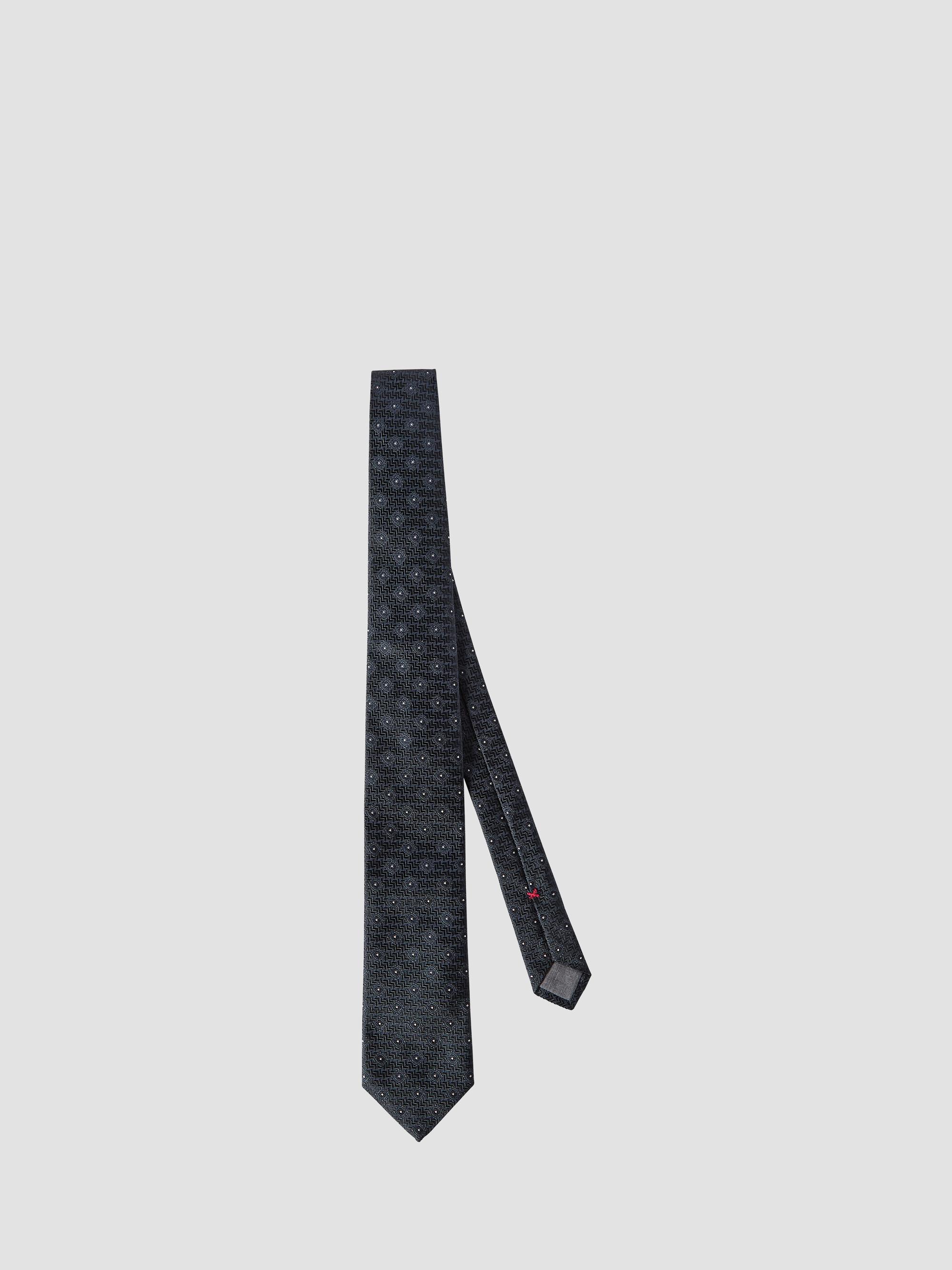 Brunello Cucinelli Men's Silk Tie with Geometric Pattern - Navy Blue