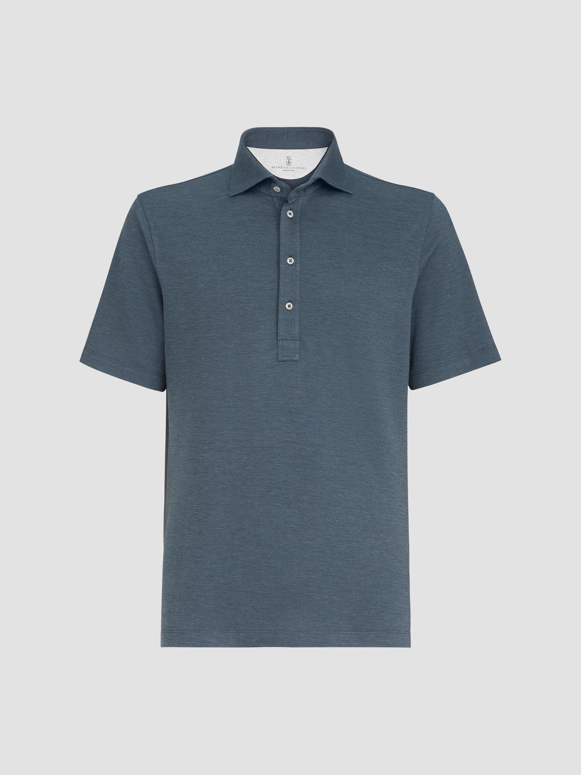 Brunello Cucinelli Men's Virgin Wool, Silk and Cotton Piqué Polo Shirt - Cerulean