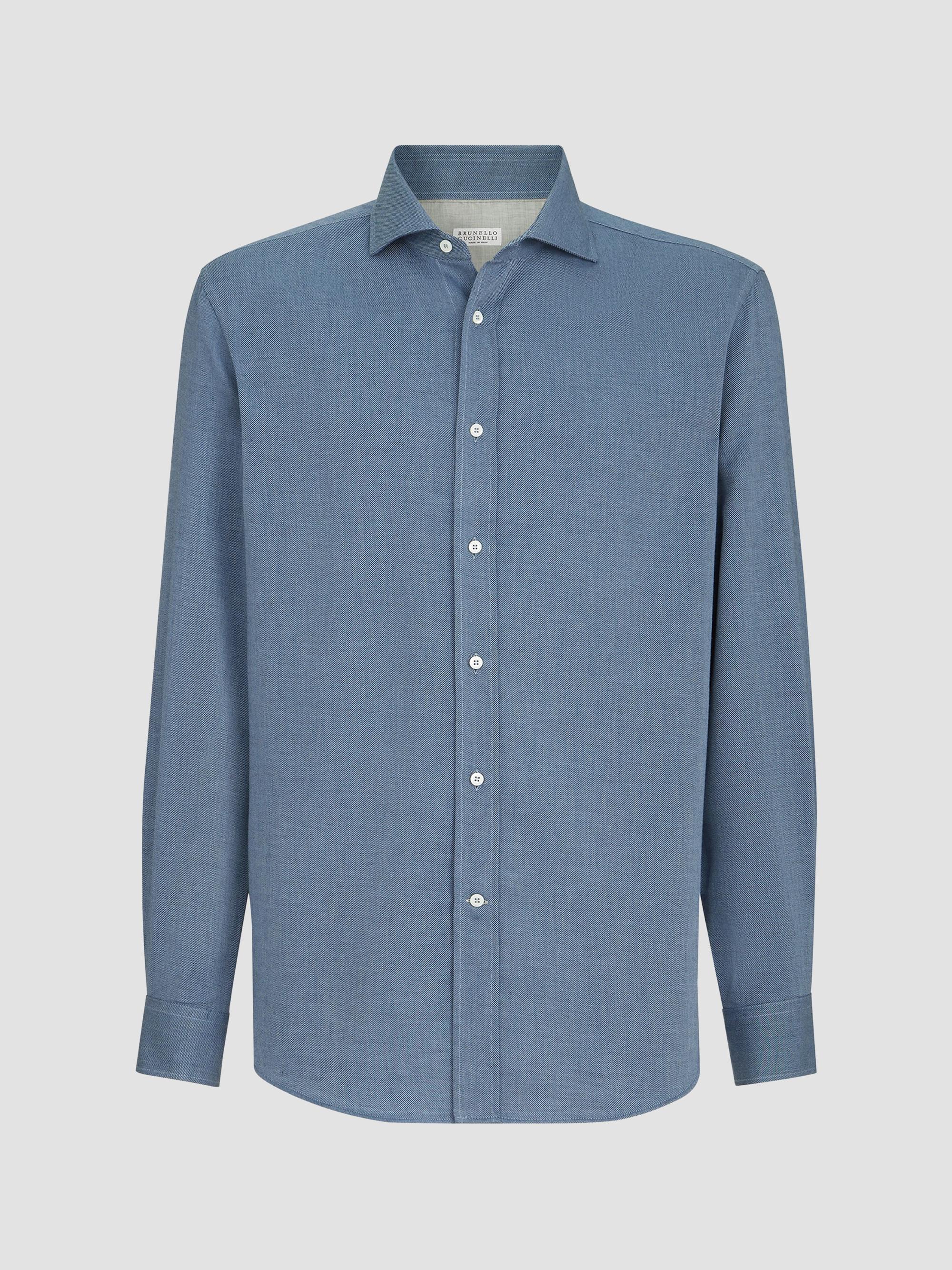 Brunello Cucinelli Men's Cotton and Cashmere Denim-Effect Diagonal Shirt - Denim