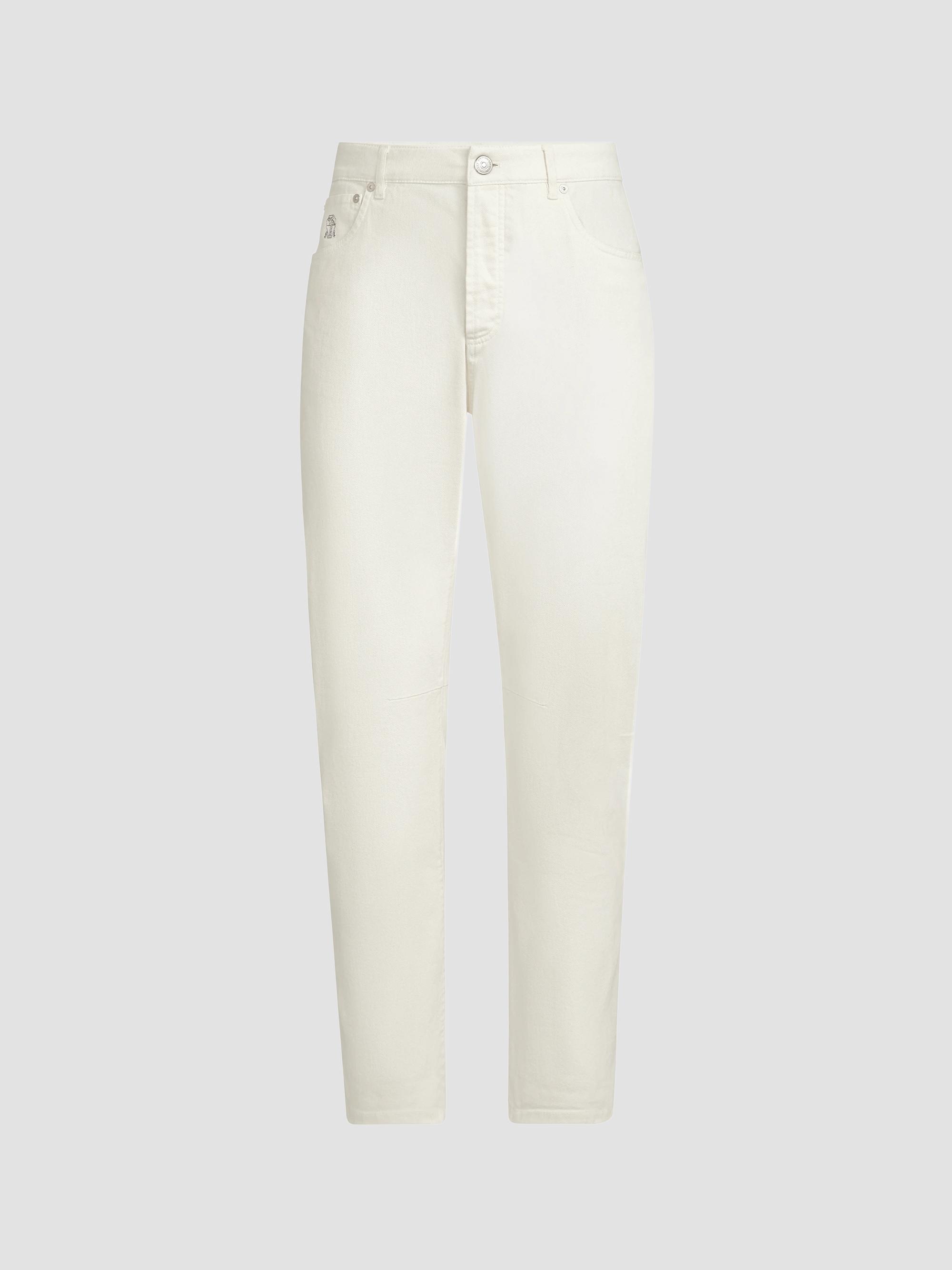 Brunello Cucinelli Men's Garment-Dyed Comfort Denim Five-Pocket Jeans - White | Thumbnail 7