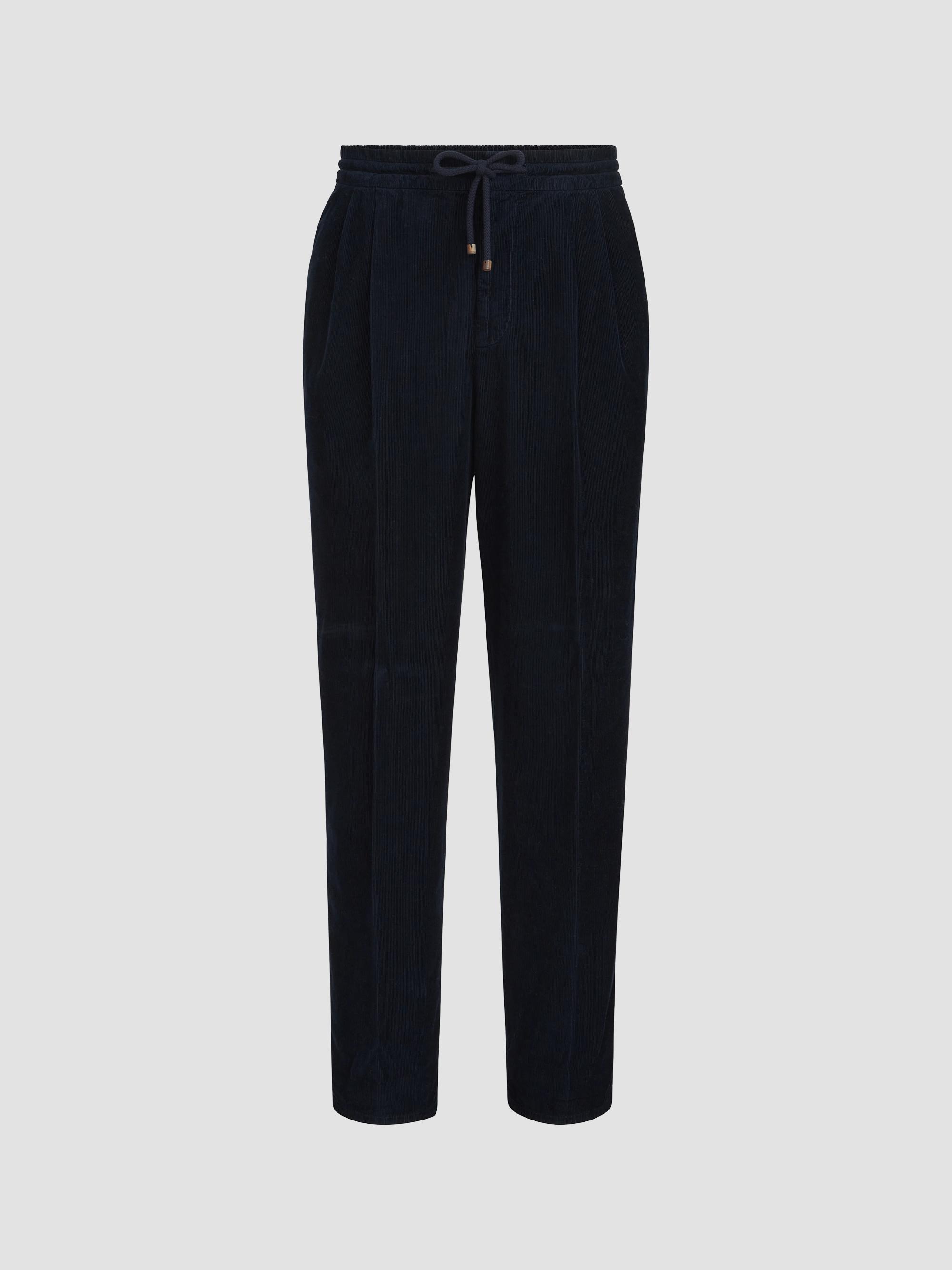 Brunello Cucinelli Men's Garment-Dyed Trousers in Cotton Narrow Wale Corduroy - Navy Blue | Thumbnail 7