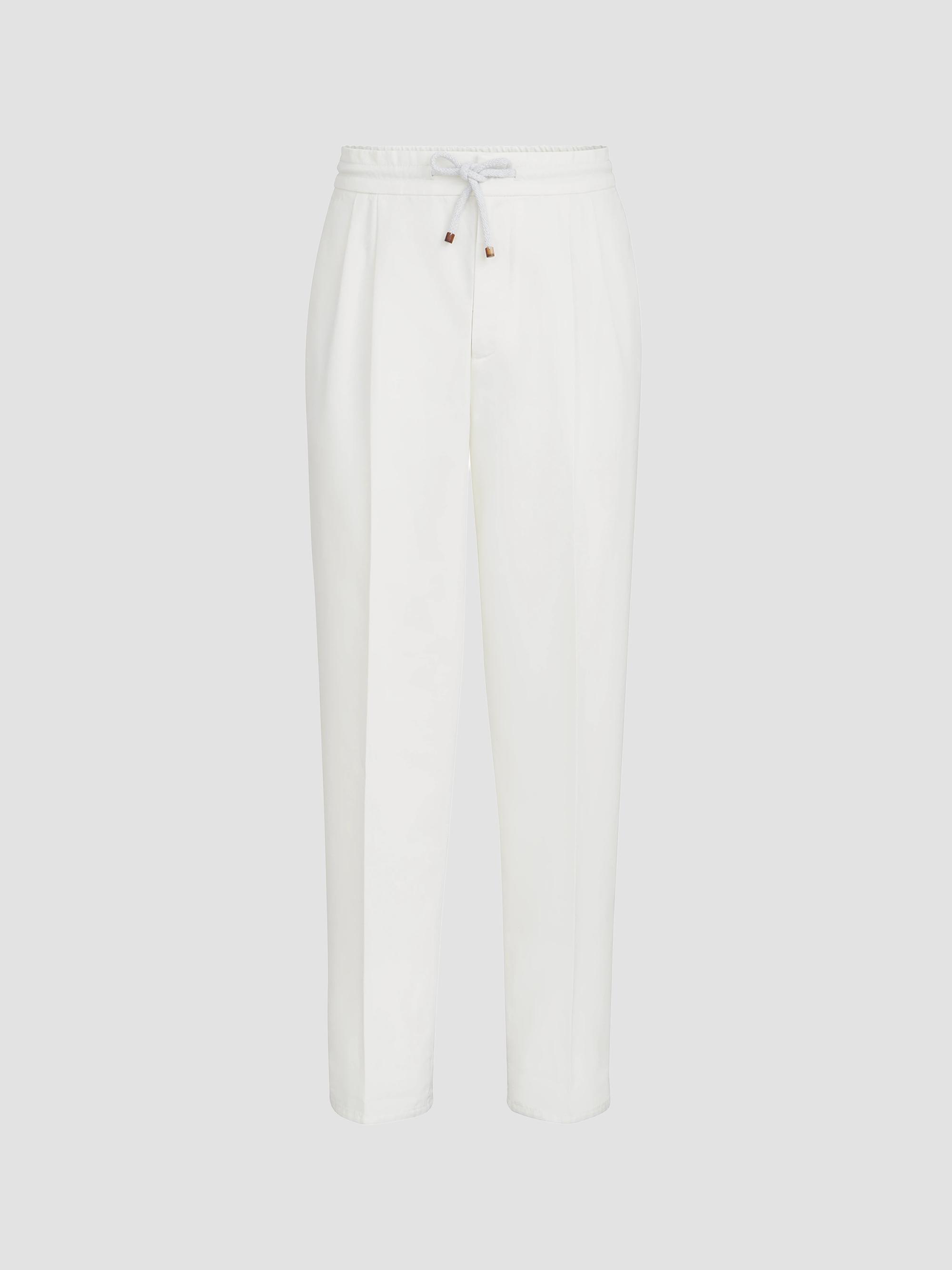 Brunello Cucinelli Men's Cotton Gabardine Trousers with Drawstring and Double Pleats - Snow | Thumbnail 7