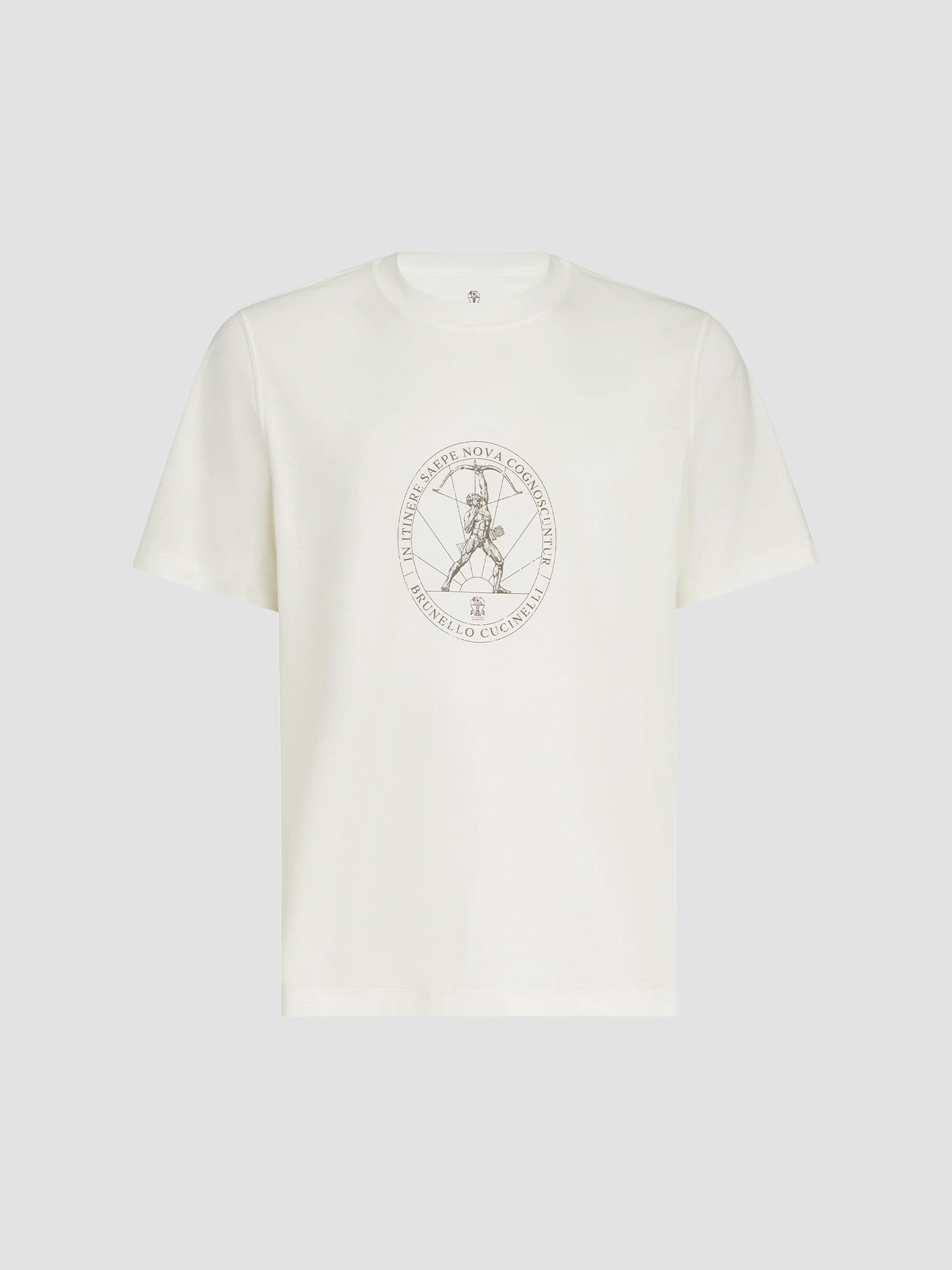 Brunello Cucinelli Men's Cotton Jersey Crew-Neck T-Shirt with Print - Off White | Thumbnail 7