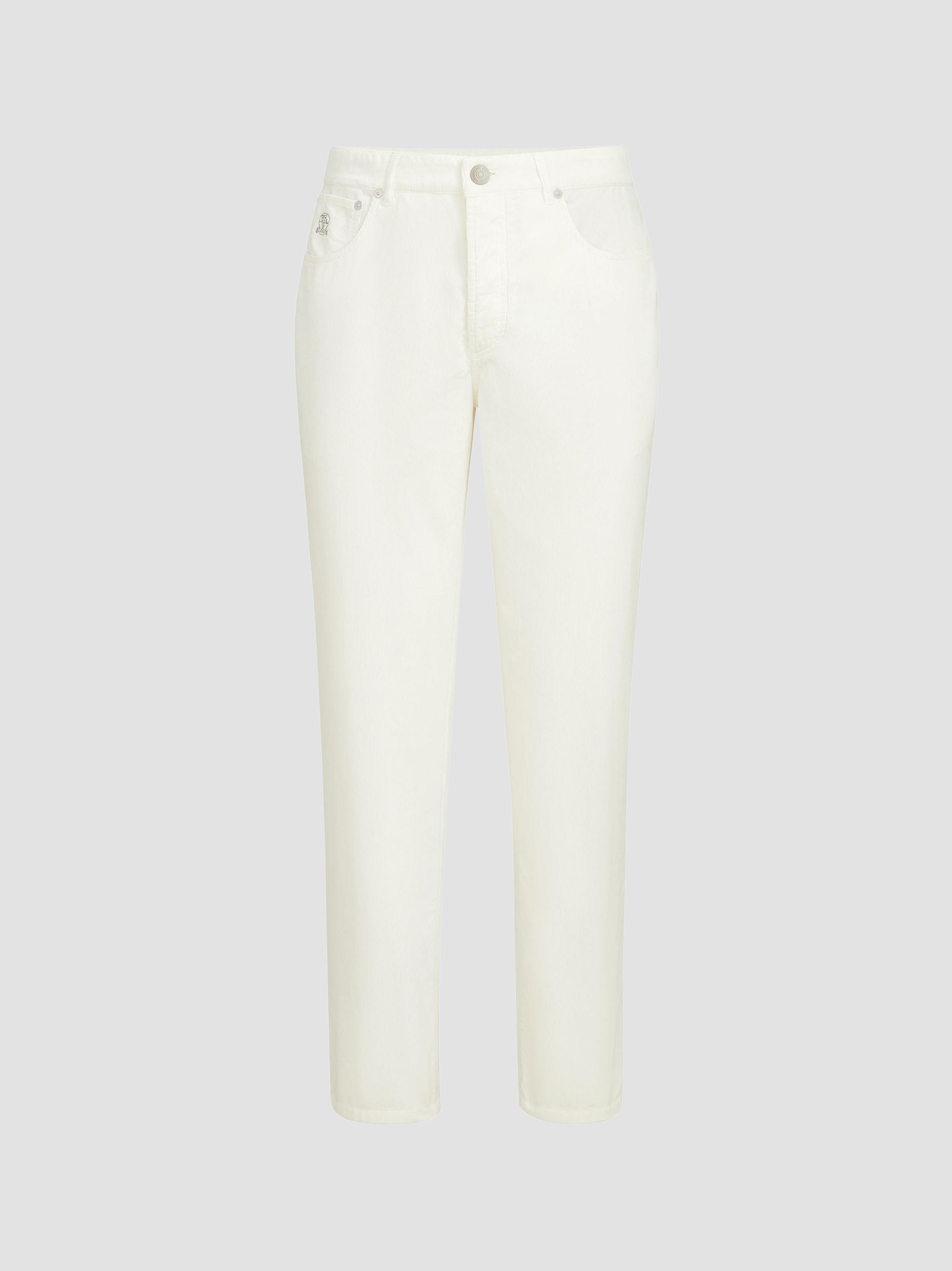 Brunello Cucinelli Men's Five-Pocket Italian Fit Trousers in Cotton Narrow Wale Corduroy - Snow | Thumbnail 7