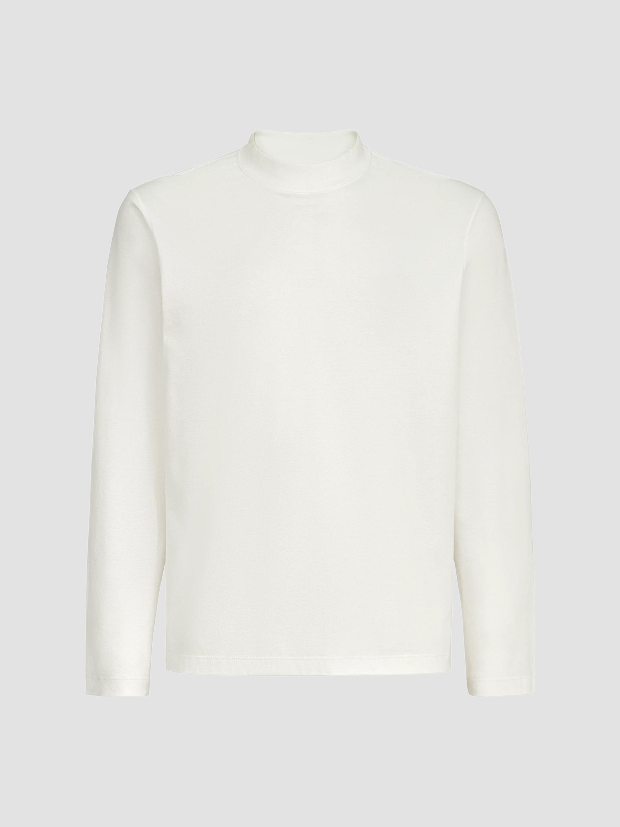Brunello Cucinelli Men's Cotton Jersey Long Sleeve Mock Neck T-Shirt - Off White | Thumbnail 7
