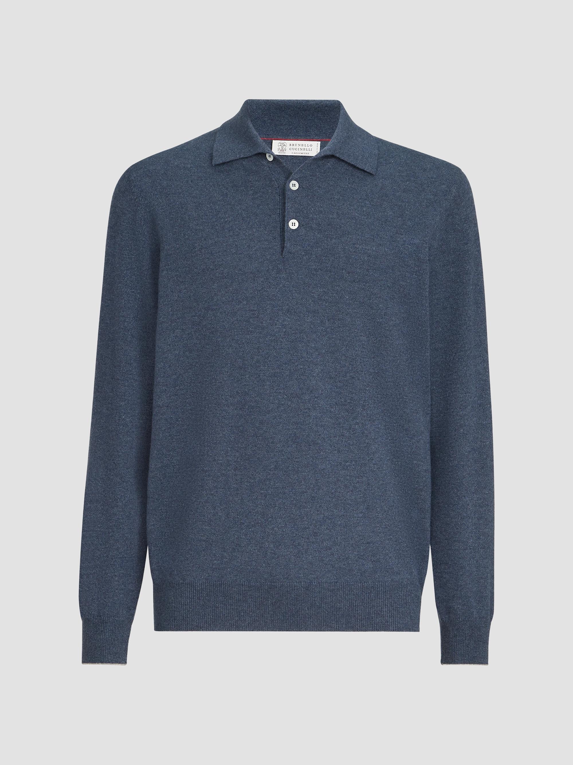 Brunello Cucinelli Men's Cashmere Knit Polo Shirt - Denim