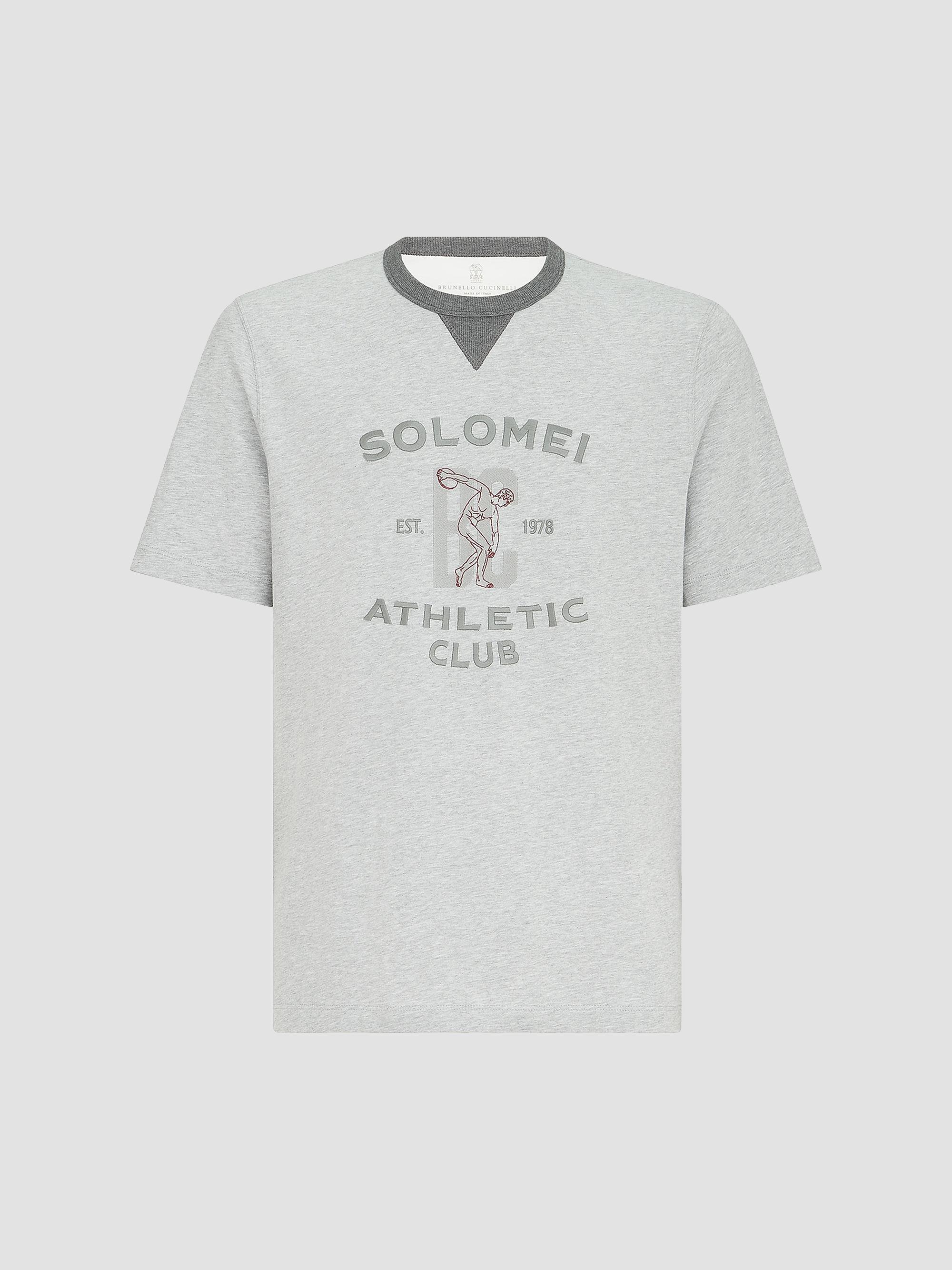 Brunello Cucinelli Men's Cotton Jersey Crew-Neck T-Shirt with Print - Grey | Thumbnail 7