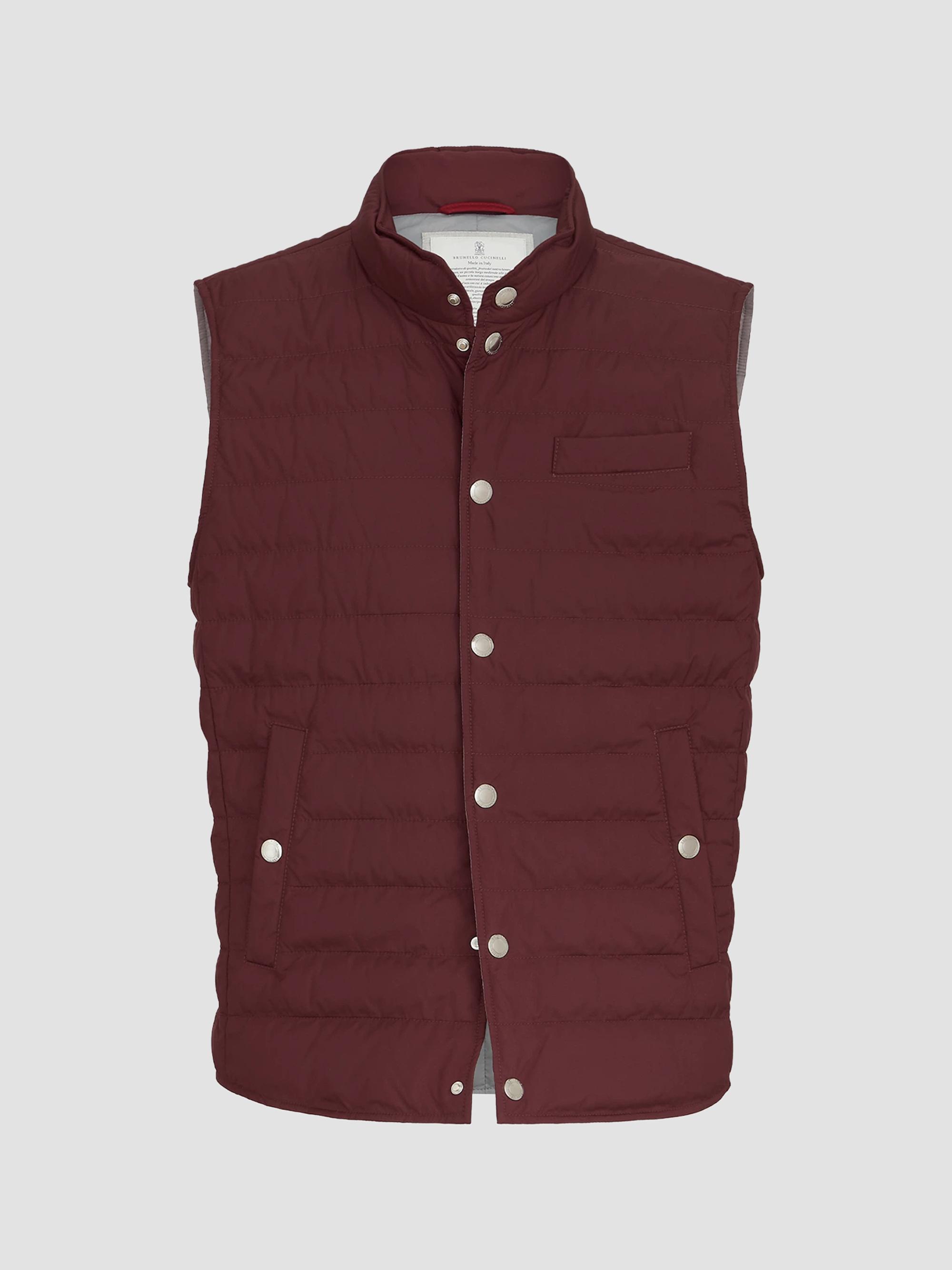 Brunello Cucinelli Men's Lightweight Techno Fabric Down Vest - Burgundy | Thumbnail 7