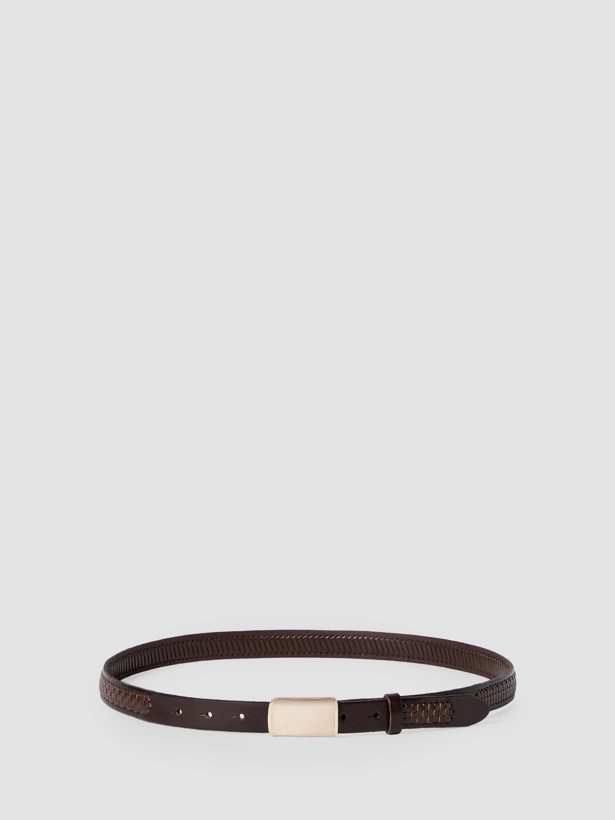 Brunello Cucinelli Men's Textured Calfskin Belt with Box-Frame Buckle - Rust Brown 38 | Thumbnail 4