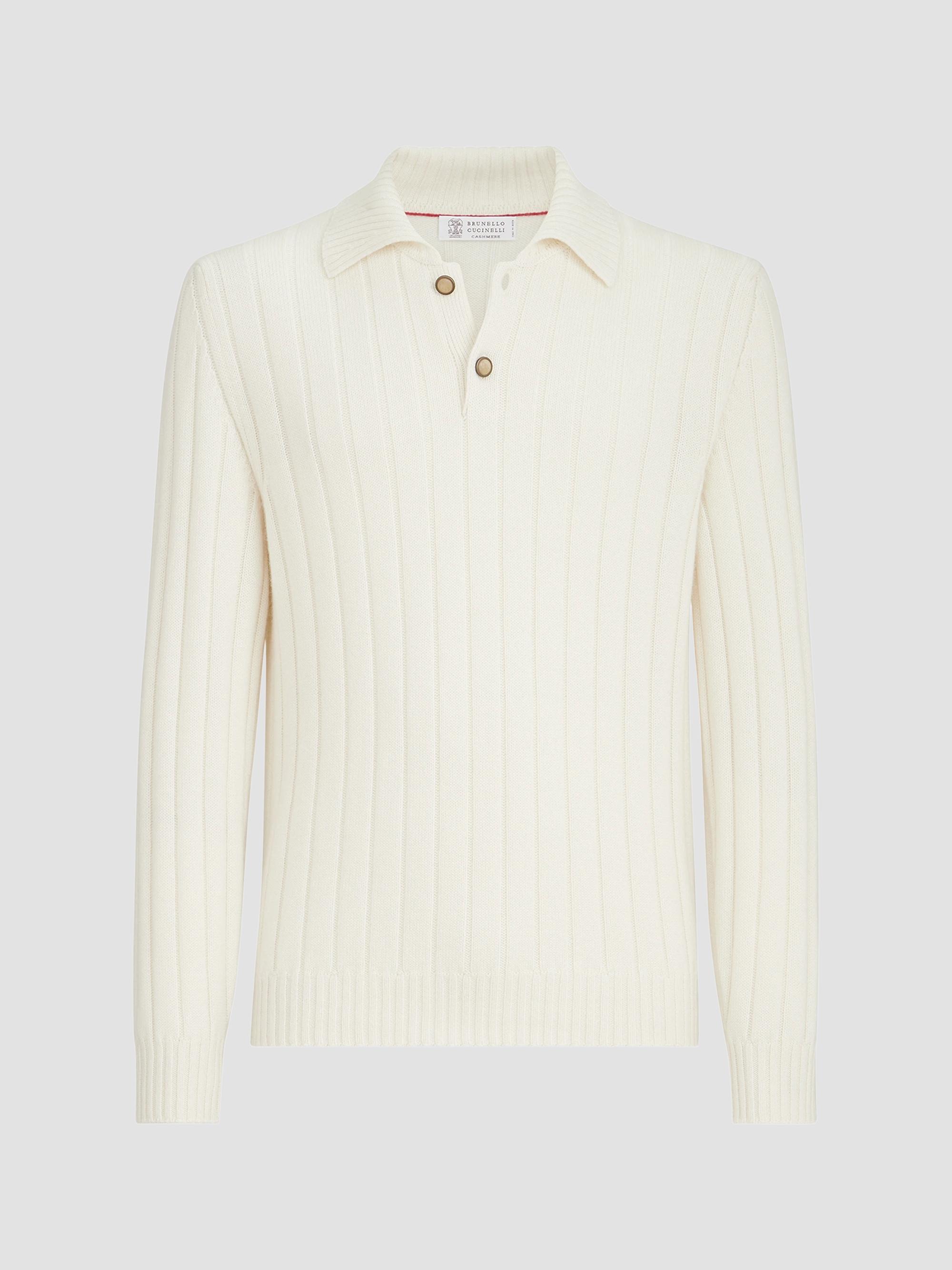 Brunello Cucinelli Men's Cashmere Ribbed Knit Polo Shirt - Panama