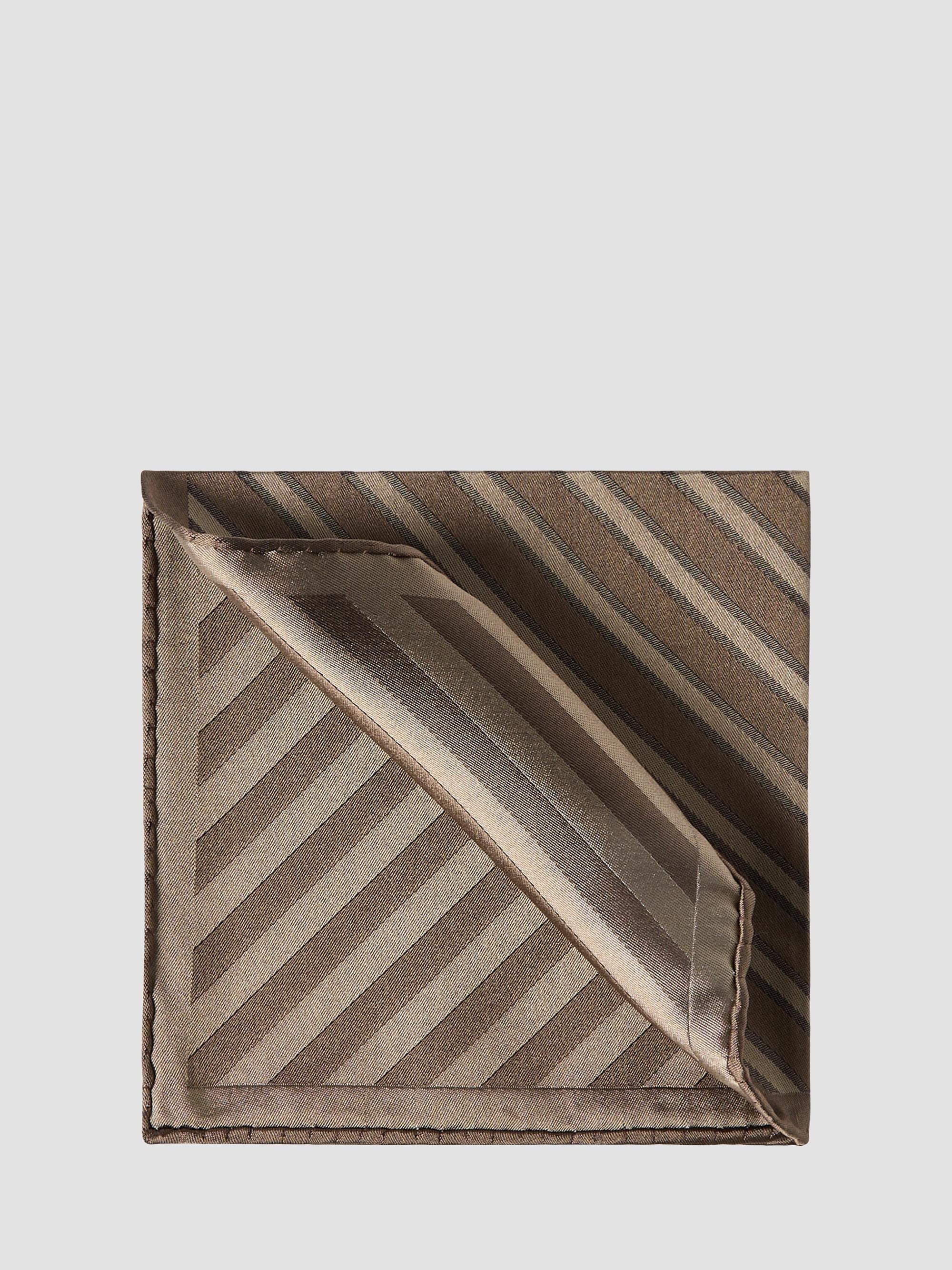 Brunello Cucinelli Men's Regimental Stripe Silk Pocket Square - Brown | Thumbnail 4