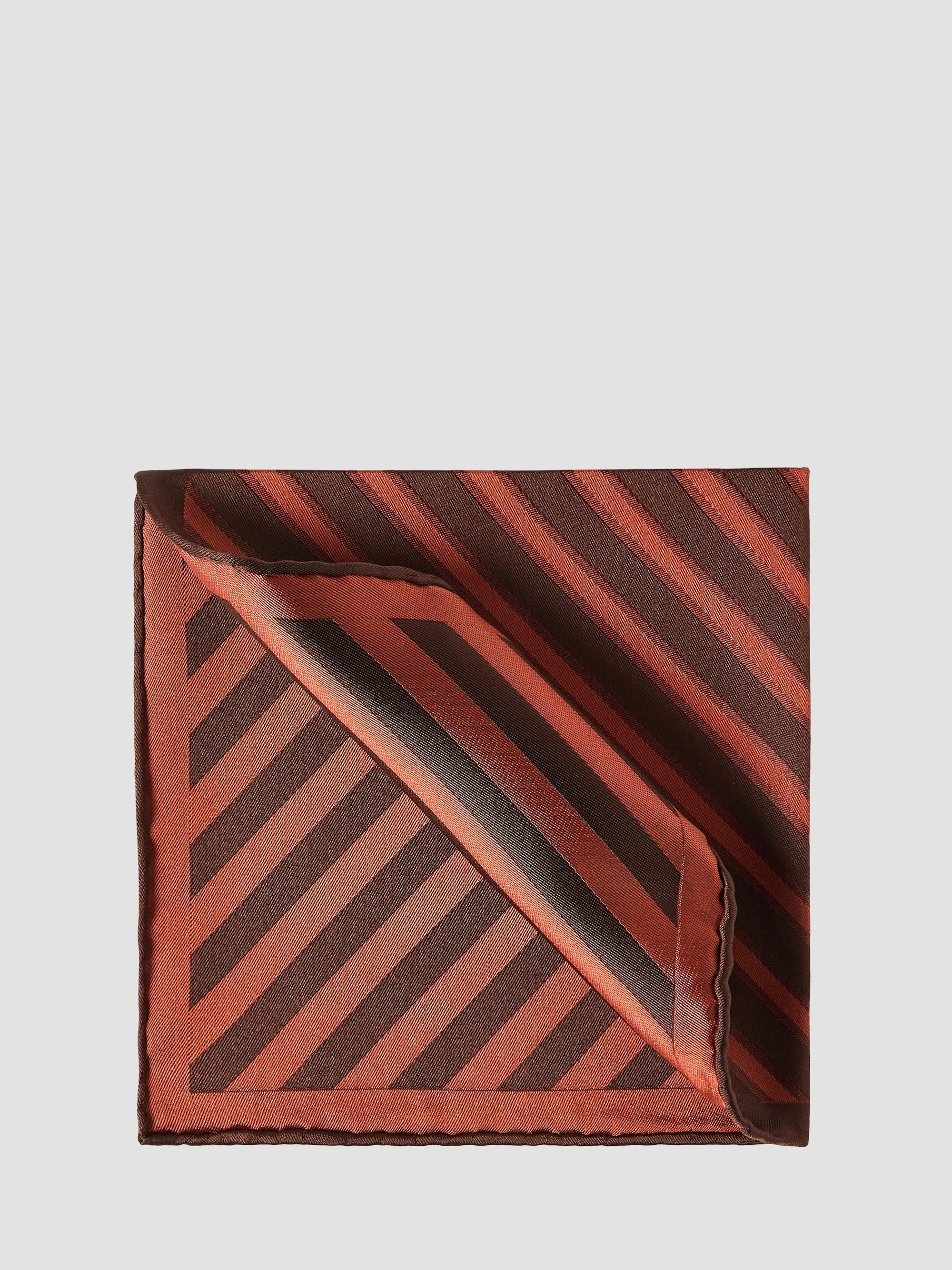 Brunello Cucinelli Men's Regimental Stripe Silk Pocket Square - Burned | Thumbnail 4