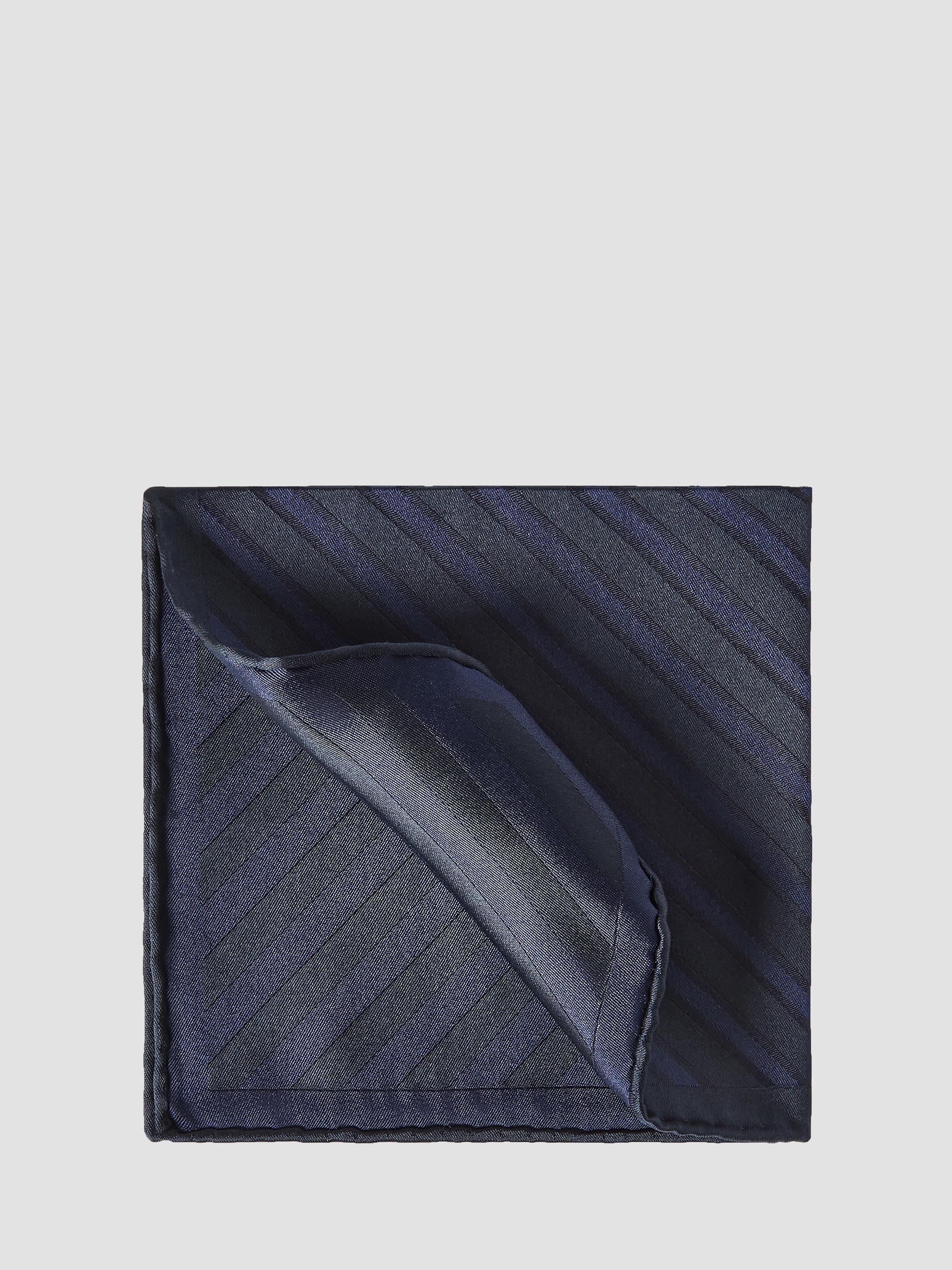 Brunello Cucinelli Men's Regimental Stripe Silk Pocket Square - Navy Blue | Thumbnail 5