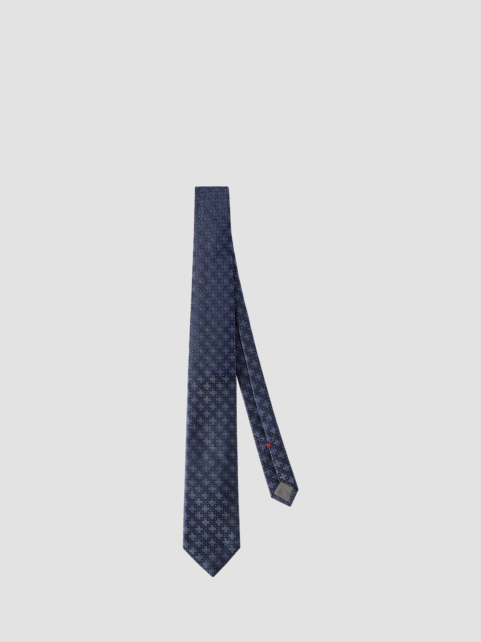 Brunello Cucinelli Men's Silk Tie with Geometric Floral Pattern - Navy Blue