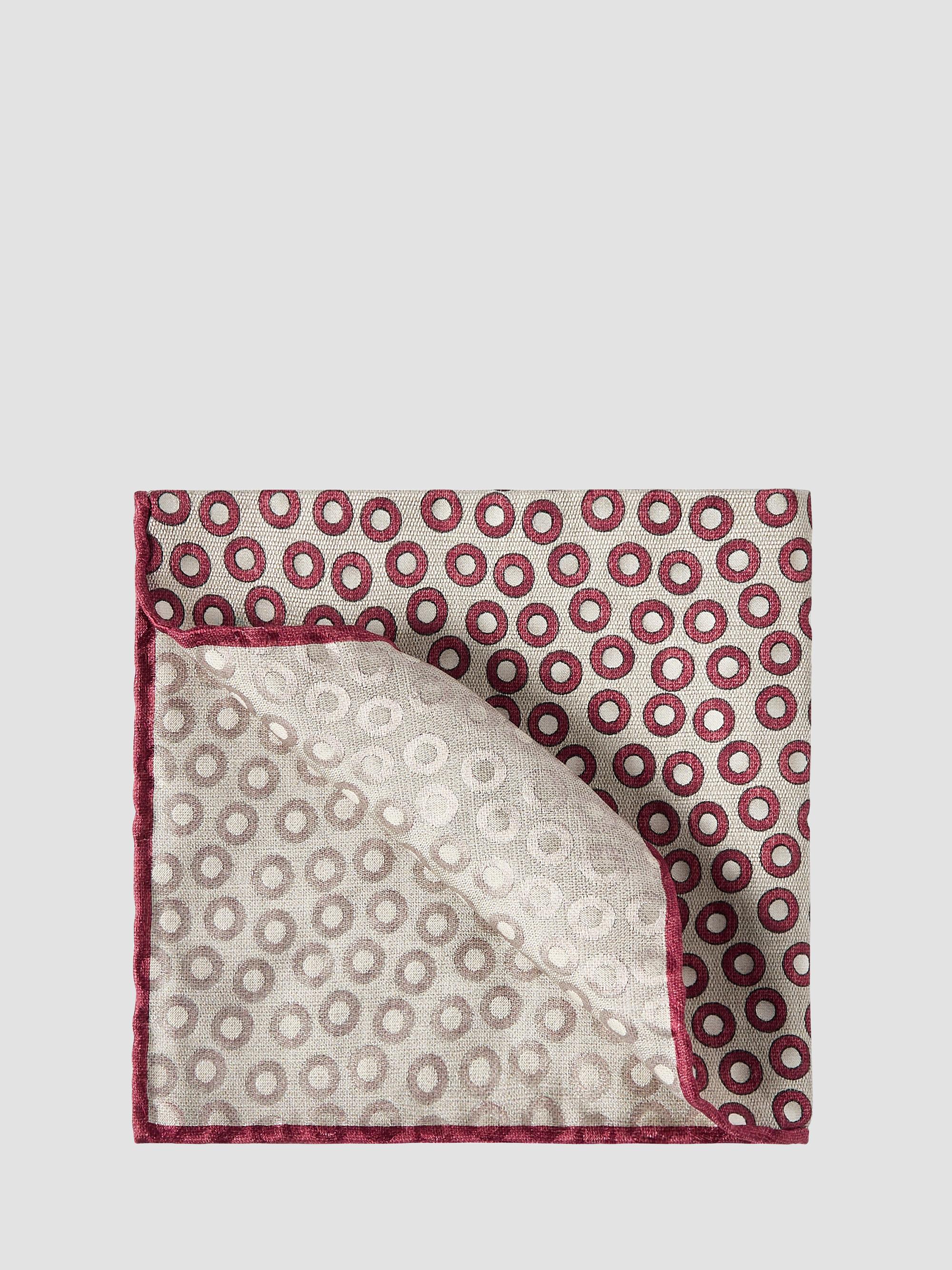 Brunello Cucinelli Men's Spotted Pattern Silk Pocket Square - Red White | Thumbnail 4