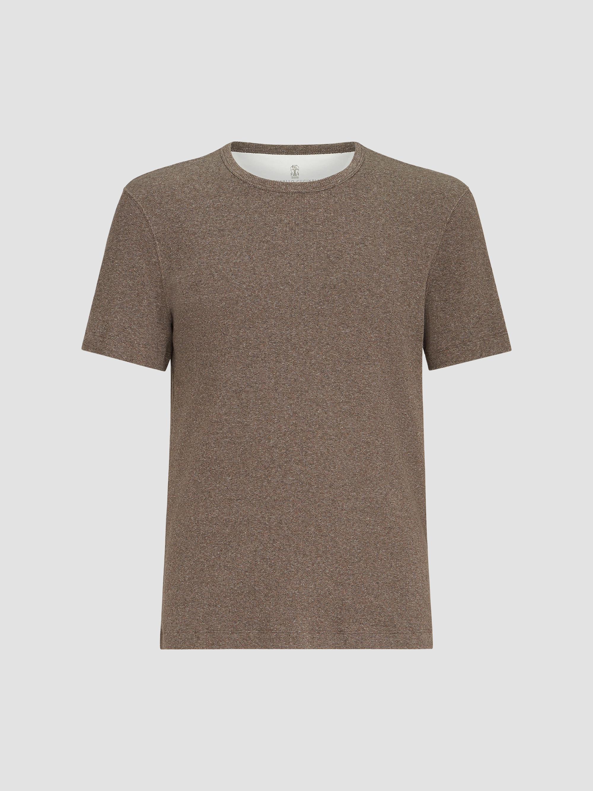 Brunello Cucinelli Men's Denim-Effect Ribbed Cotton Jersey Crew-Neck T-Shirt - Brown | Thumbnail 7