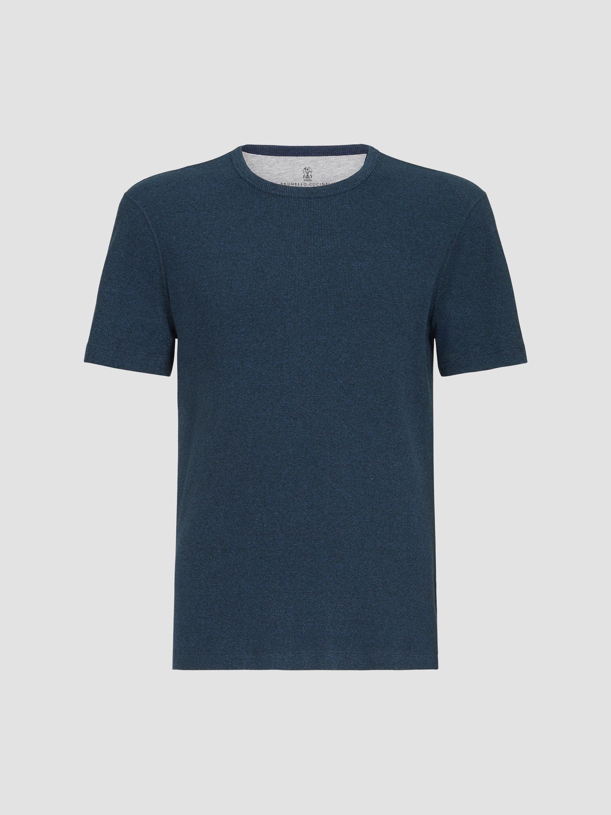 Brunello Cucinelli Men's Denim-Effect Ribbed Cotton Jersey Crew-Neck T-Shirt - Navy Blue | Thumbnail 7