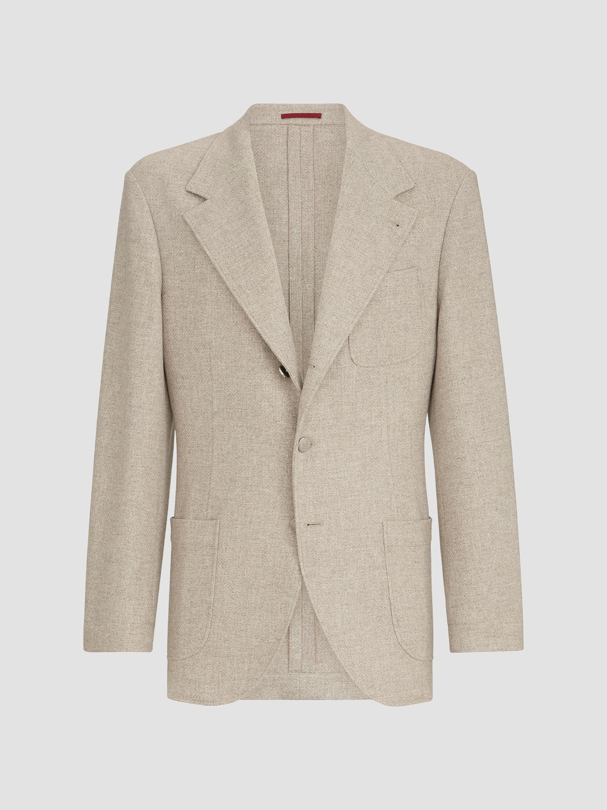 Brunello Cucinelli Men's Cashmere Panama Deconstructed Blazer with Patch Pockets - Sand | Thumbnail 7