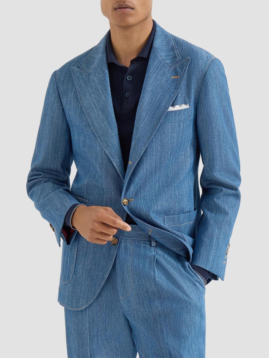 Brunello Cucinelli Lightweight Denim Deconstructed Peak-Lapel