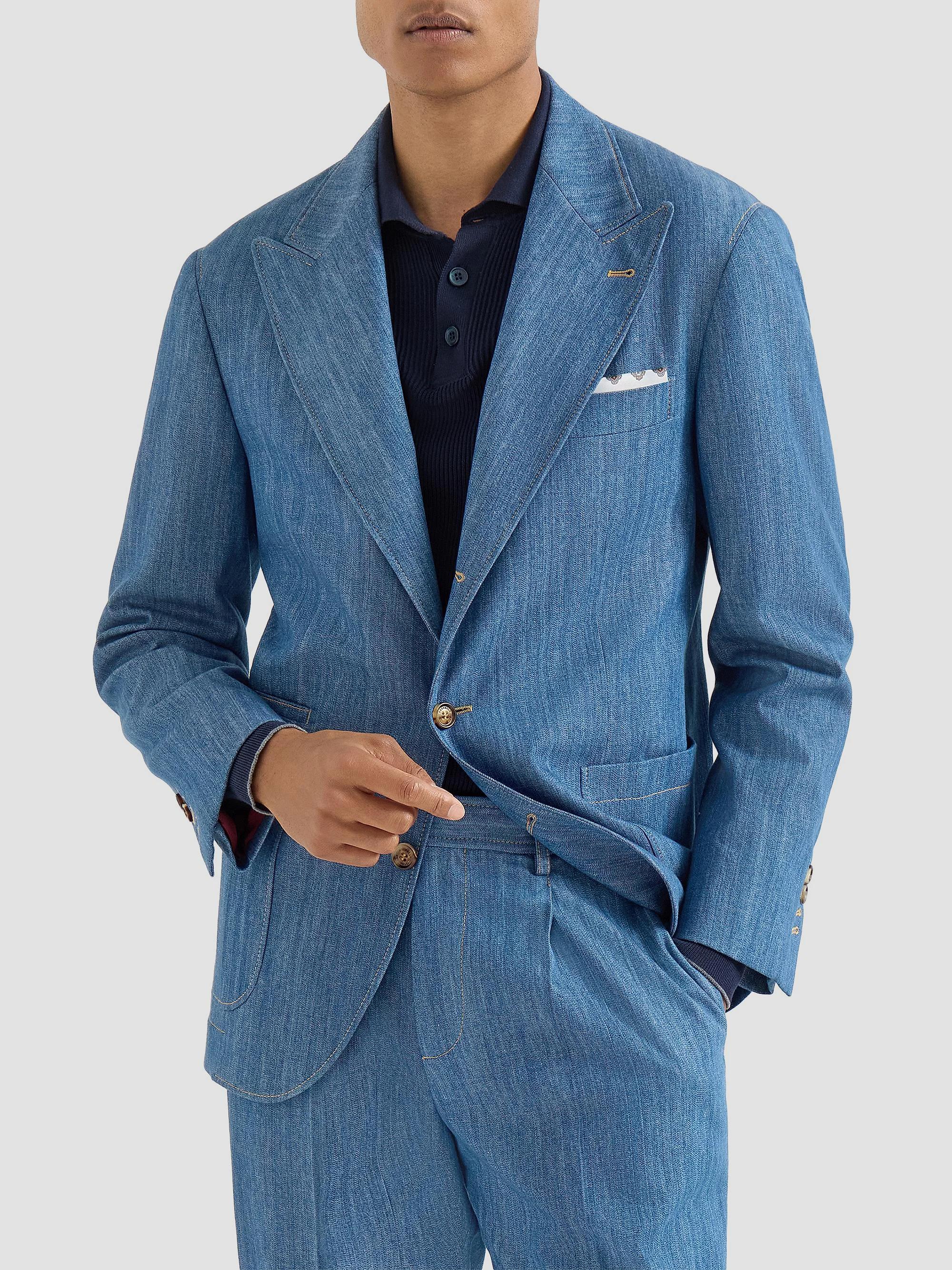 Brunello Cucinelli Lightweight Denim Deconstructed Peak-Lapel