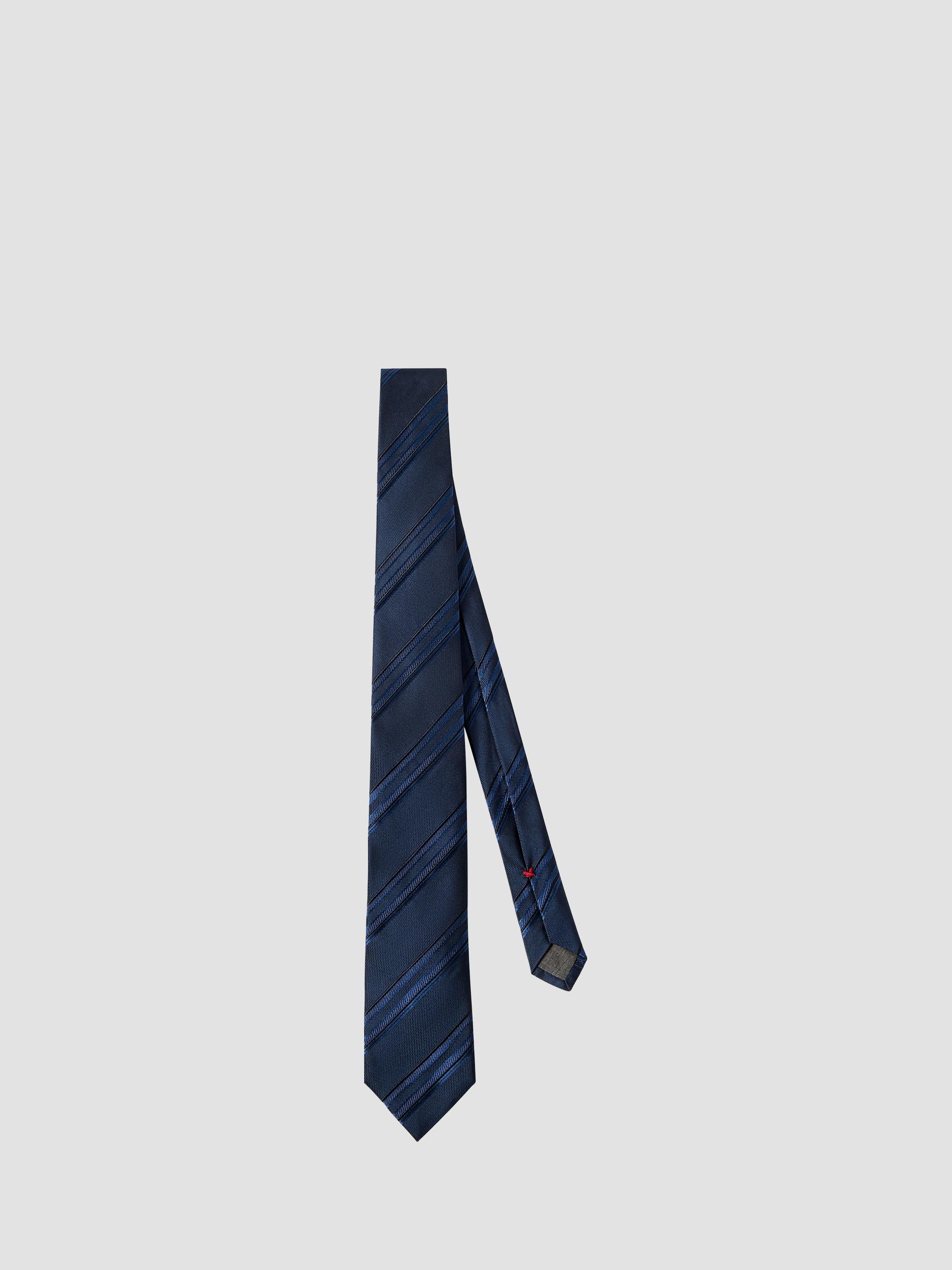 Brunello Cucinelli Men's Textured Striped Silk Tie - Blue
