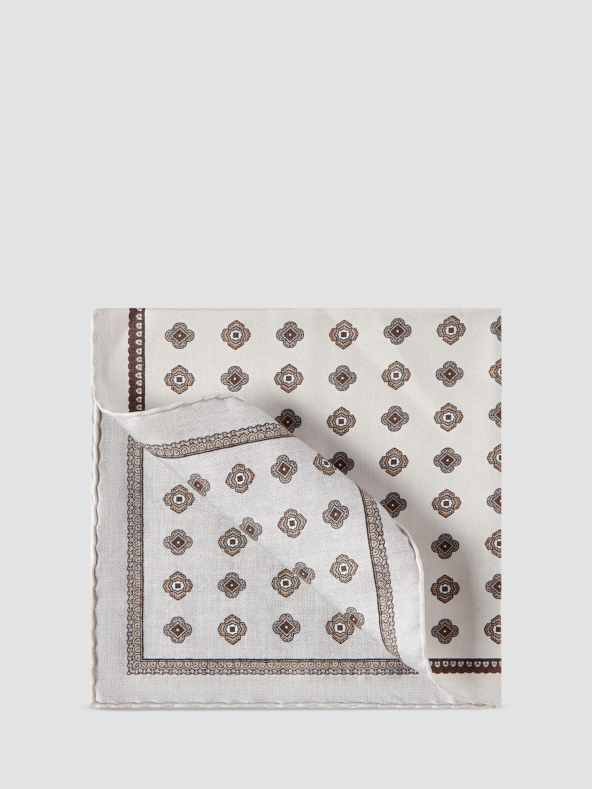 Brunello Cucinelli Men's Silk Pocket Square with Medallion Design - Beige | Thumbnail 4