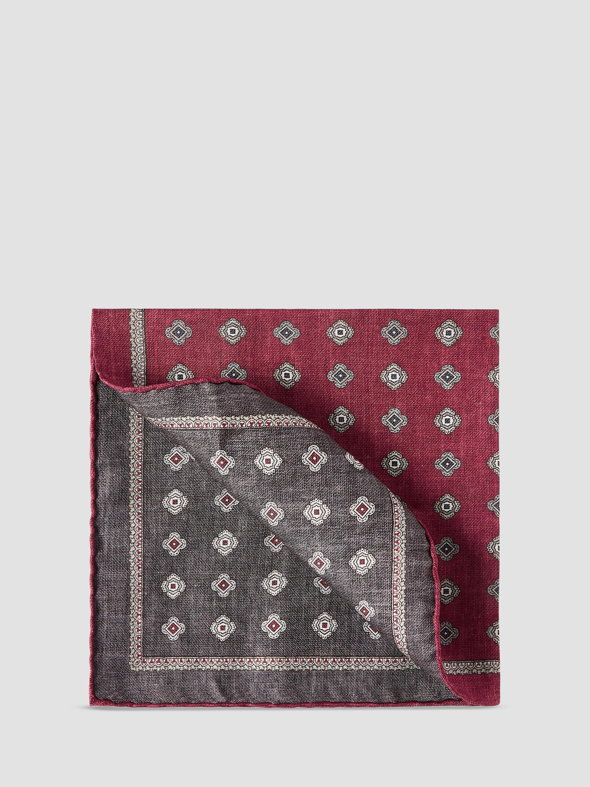 Brunello Cucinelli Men's Silk Pocket Square with Medallion Design - Burned | Thumbnail 4