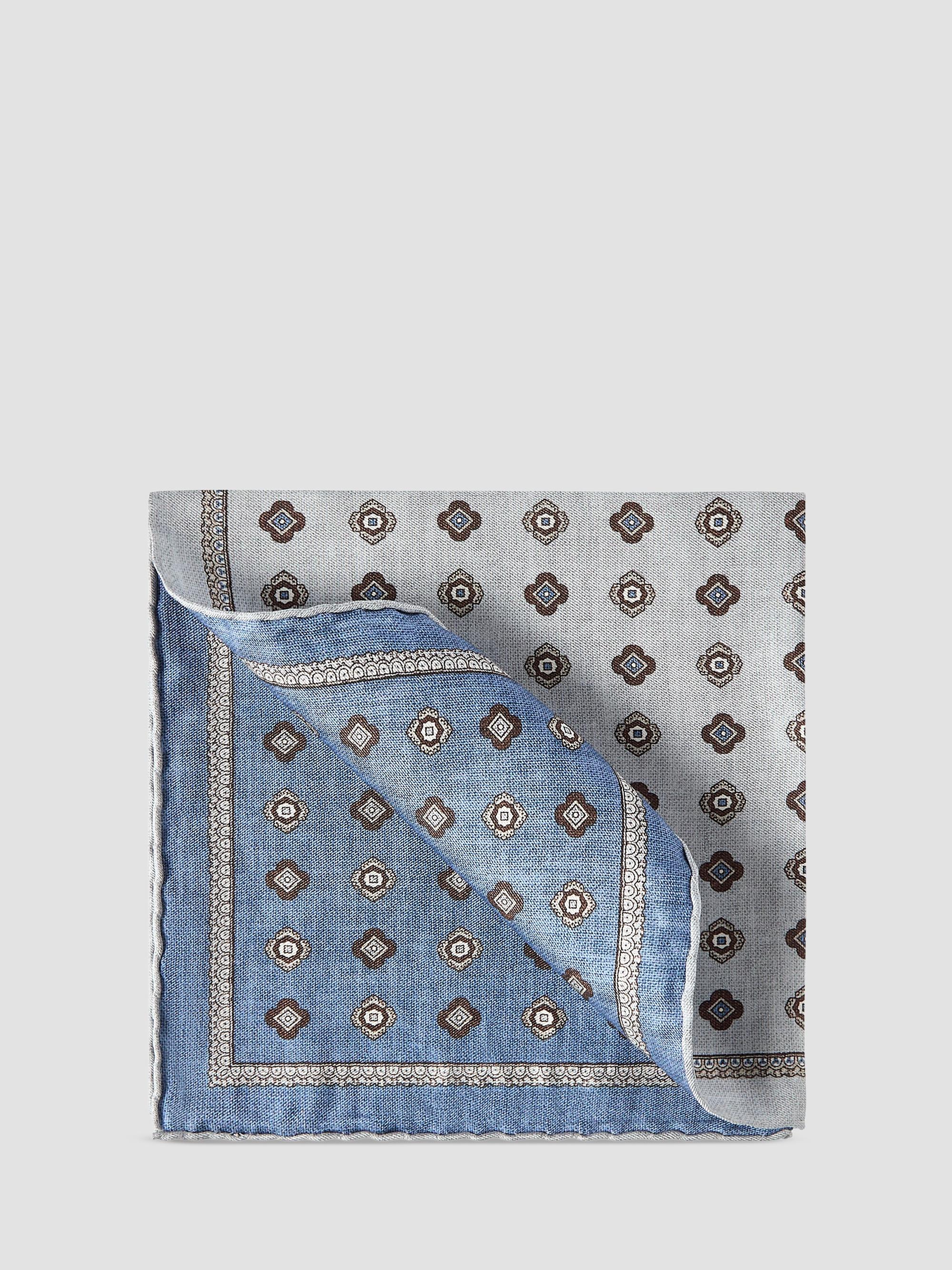 Brunello Cucinelli Men's Silk Pocket Square with Medallion Design - Grey | Thumbnail 4