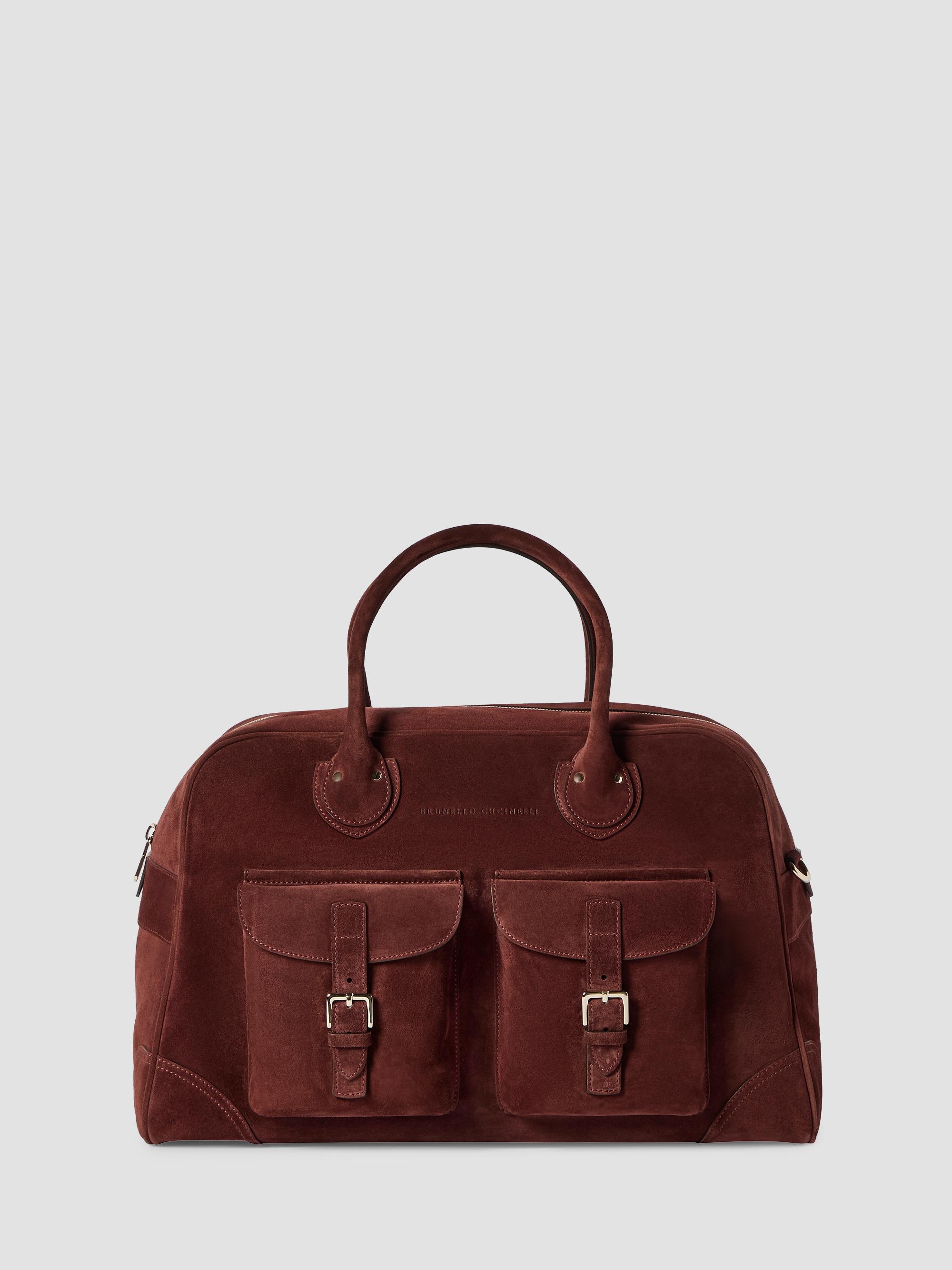 Brunello Cucinelli Men's Suede Weekender Bag - Burgundy | Thumbnail 6