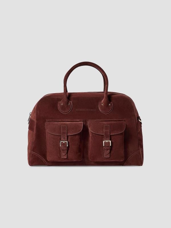 Brunello Cucinelli burgundy suede weekender bag