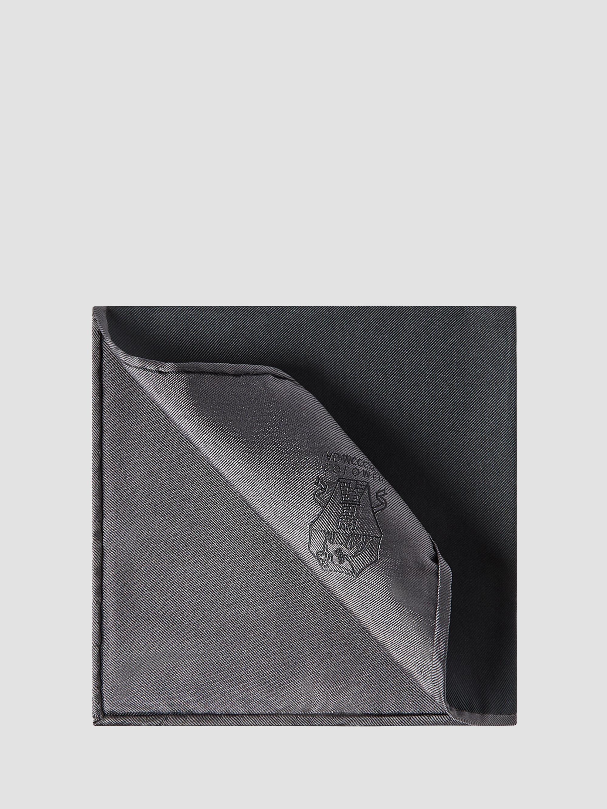 Brunello Cucinelli Men's Silk Pocket Square with Printed Logo - Anthracite | Thumbnail 4