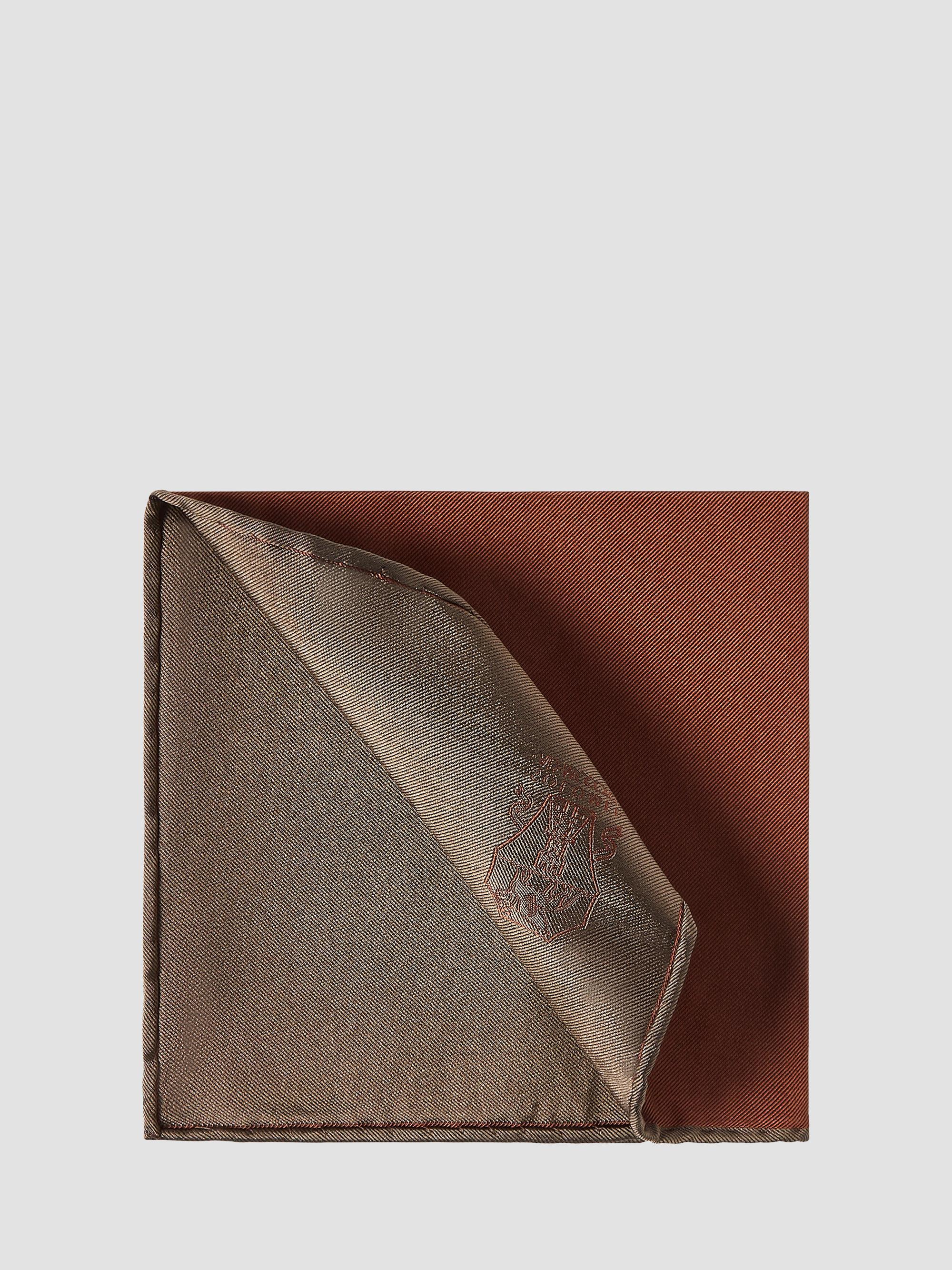 Brunello Cucinelli Men's Silk Pocket Square with Printed Logo - Burned | Thumbnail 4