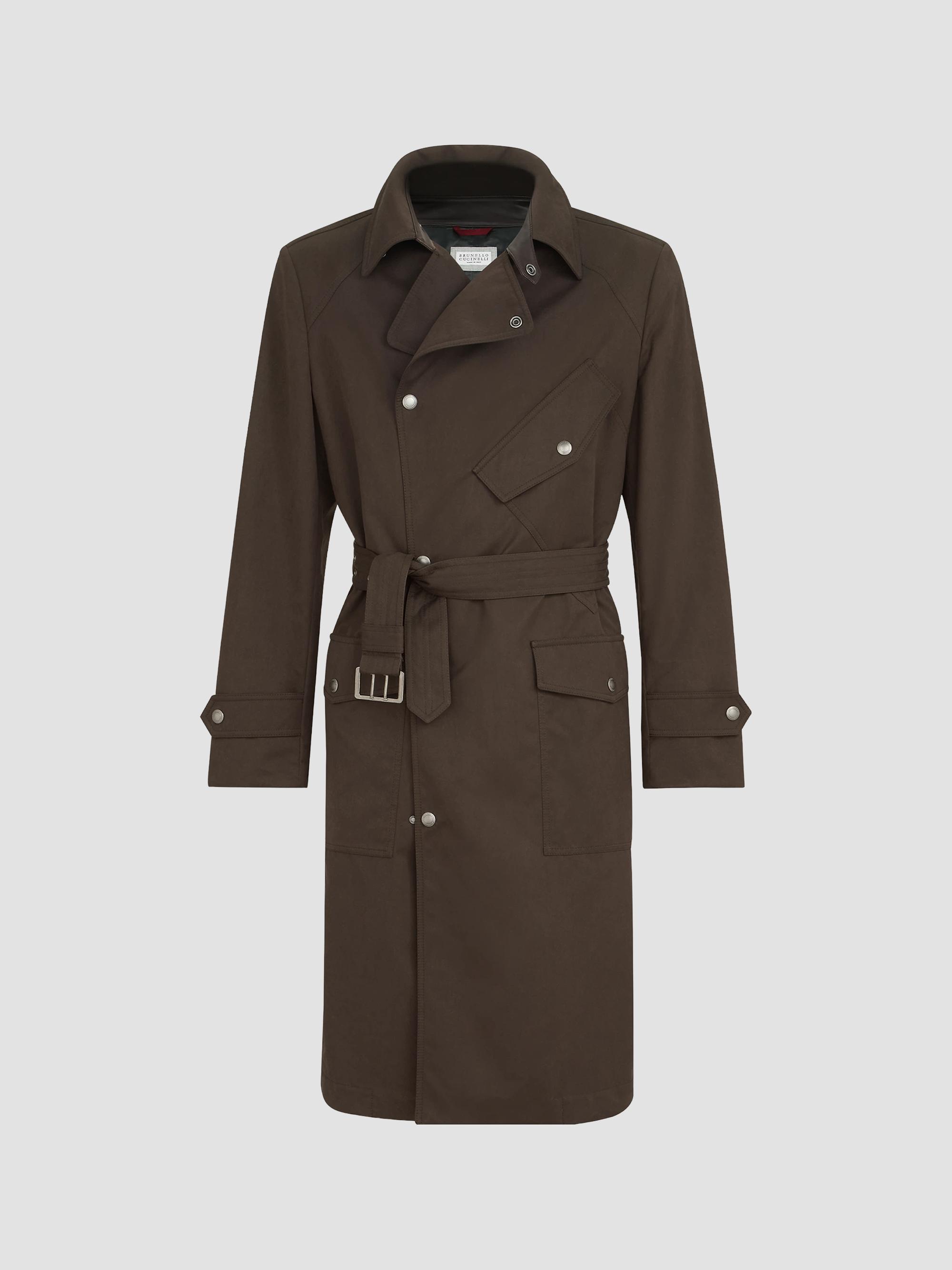Brunello Cucinelli Men's Water-Resistant Microfiber Motorcycle Trench Coat - Brown