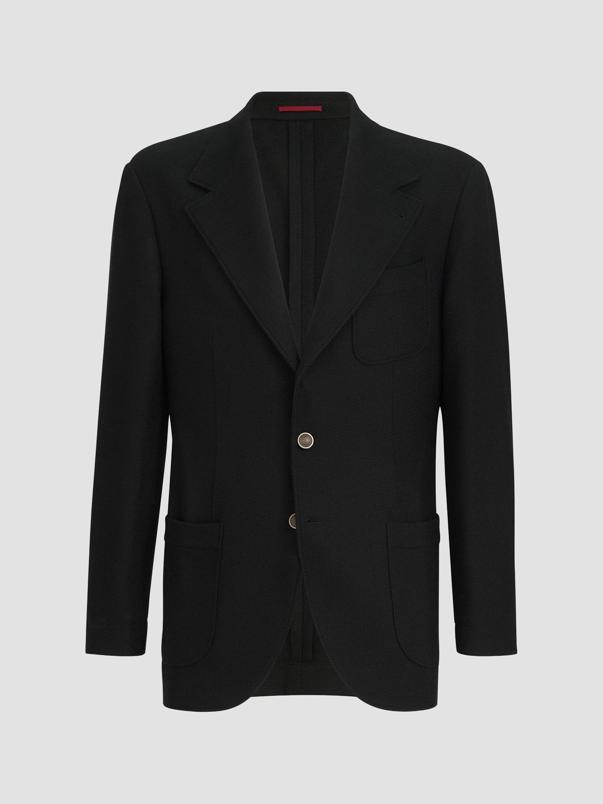 Brunello Cucinelli Men's Cashmere Panama Deconstructed Blazer with Patch Pockets - Black | Thumbnail 7