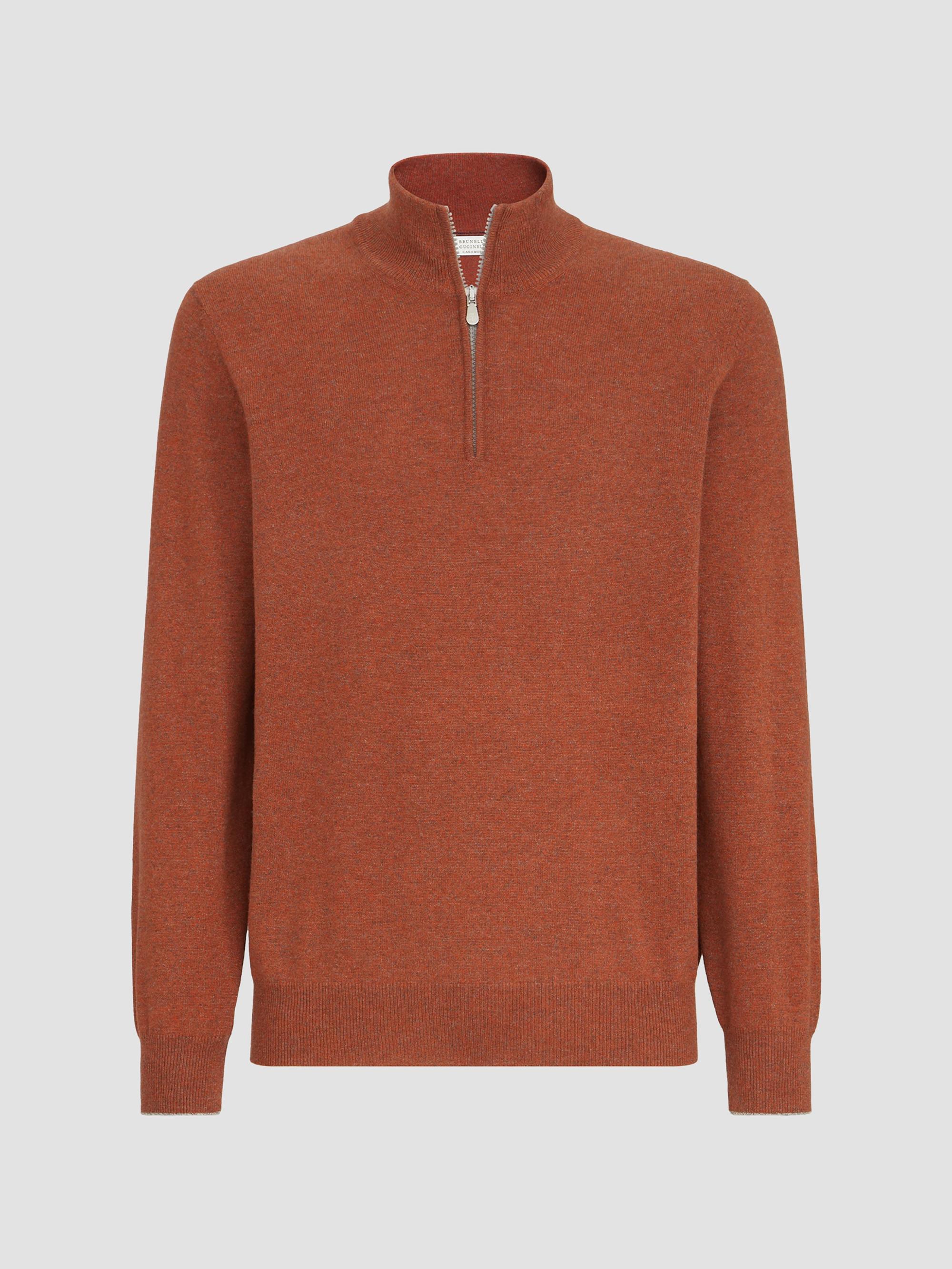Brunello Cucinelli Mouliné Cashmere Sweater with Half Zip | Saks